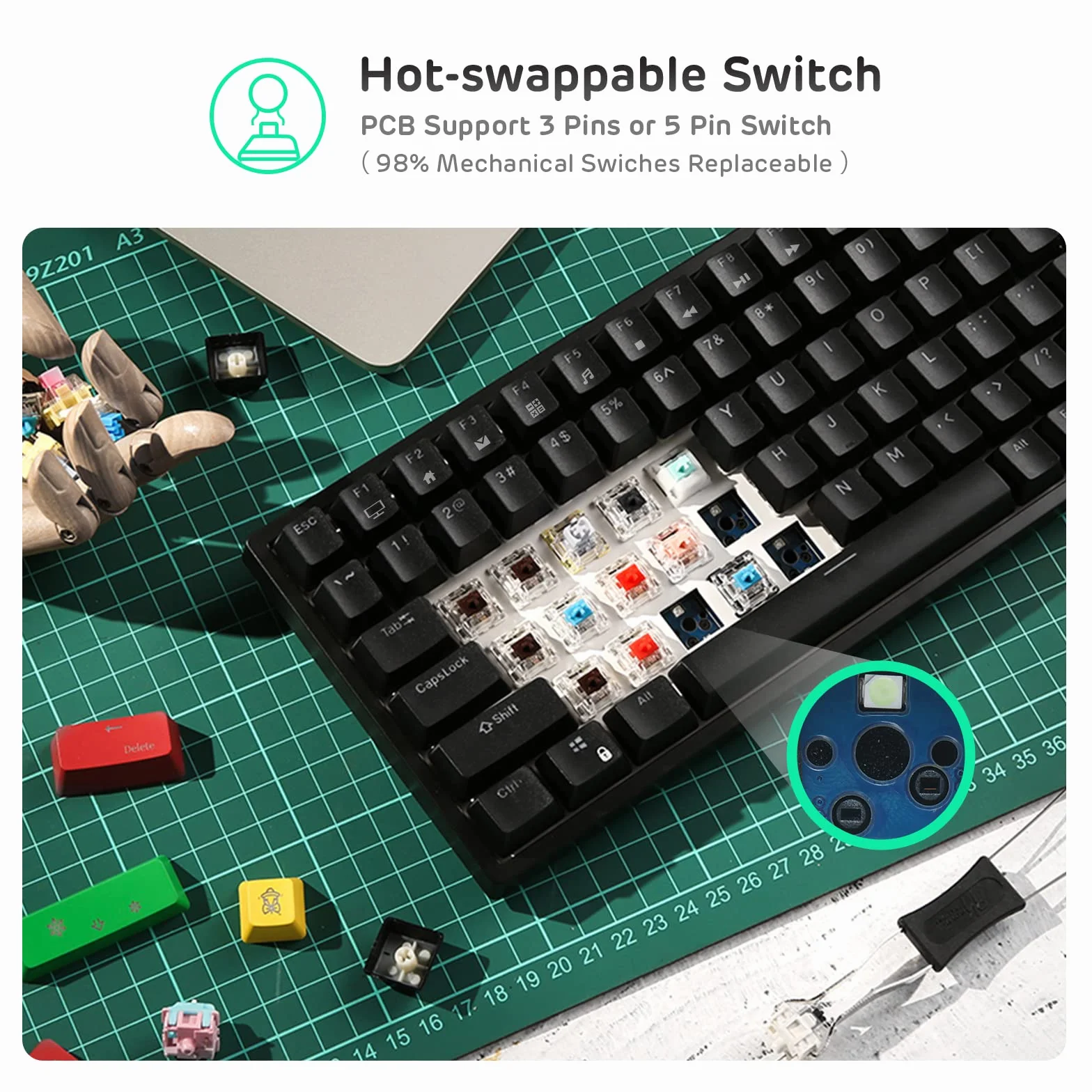 RK ROYAL KLUDGE RK84 Bezprzewodowy Bluetooth/2.4Ghz 80% RGB mechaniczna klawiatura do gier, trzy tryby podłączania klawiatury z Hot-Swappable cichy i liniowy czerwony przełącznik, czarny