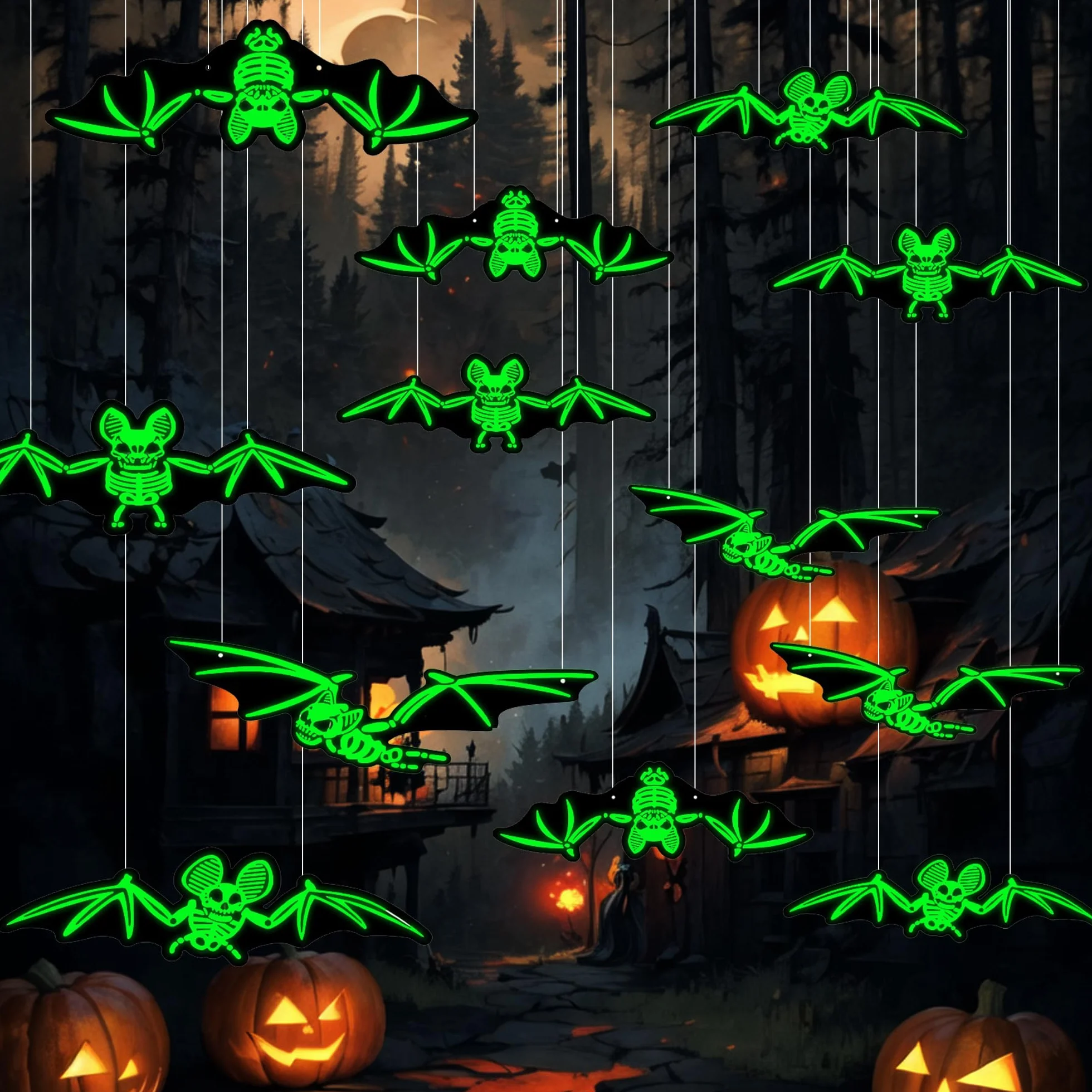 Zestaw dekoracji na Halloween, 12 sztuk, świecący nietoperz, naklejki ścienne, wodoodporne, PCW