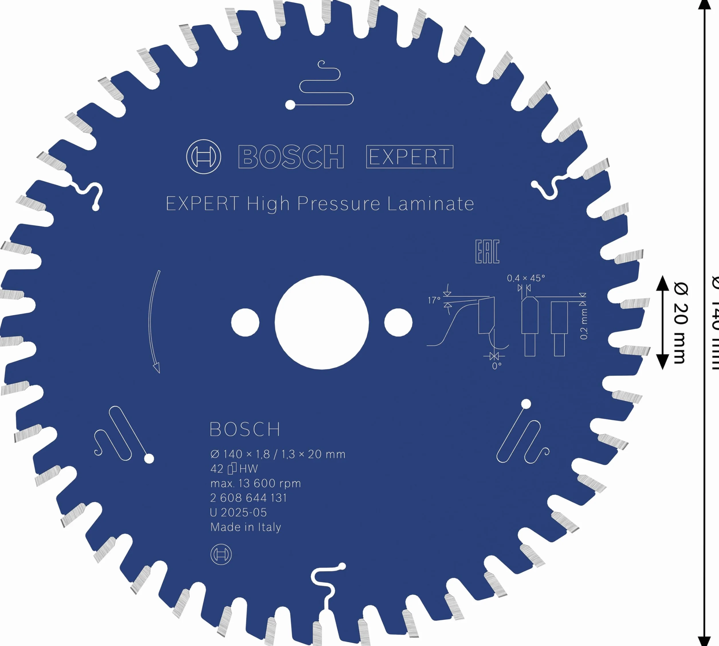 Bosch Professional Brzeszczot do piły tarczowej Expert for High Pressure Laminate (140 x 20 x 1,8 mm, 42 zęby, akcesoria do piły tarczowej)