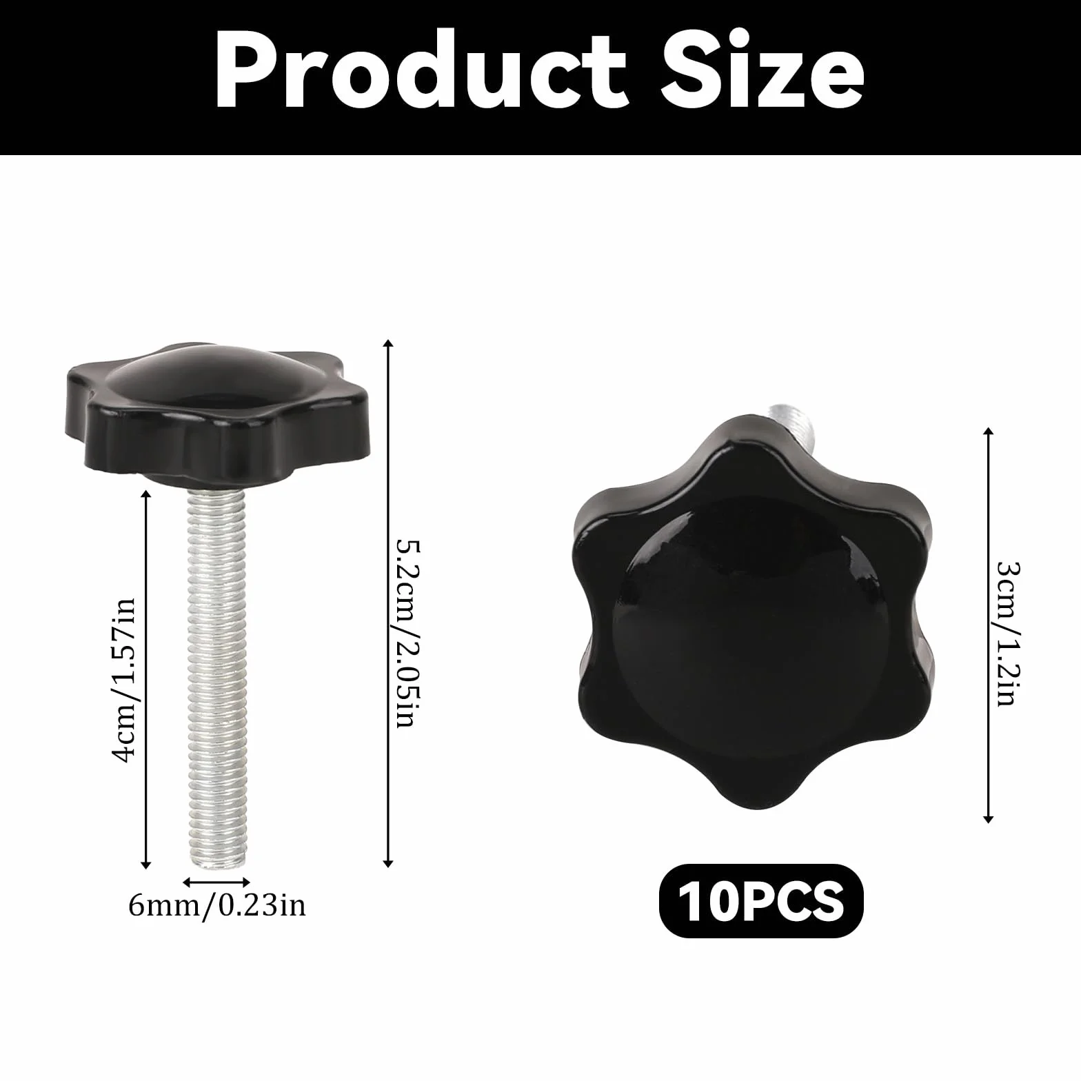 10 sztuk śrub z uchwytem gwiazdowym, M6 x 40 mm, śruba radełkowana, śruby z uchwytem, śruba gwiazdowa, gwint gałka zaciskowa, nakrętka motylkowa, śruba z łbem gwiazdowym, do obrabiarek, maszyn, 10