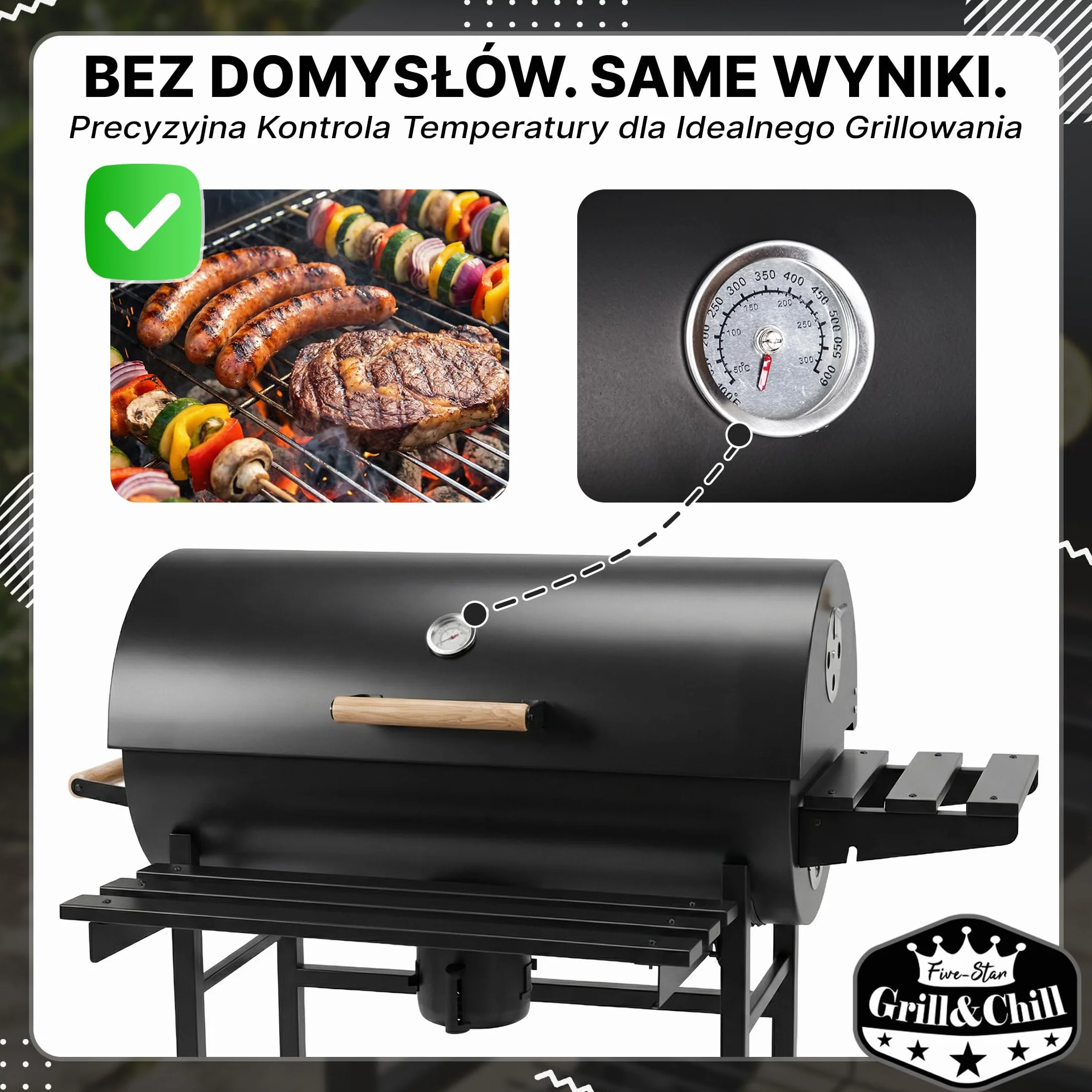 Five-Star Grill & Chill Grill Węglowy Ogrodowy z Pokrywą 71x35 cm GC0002
