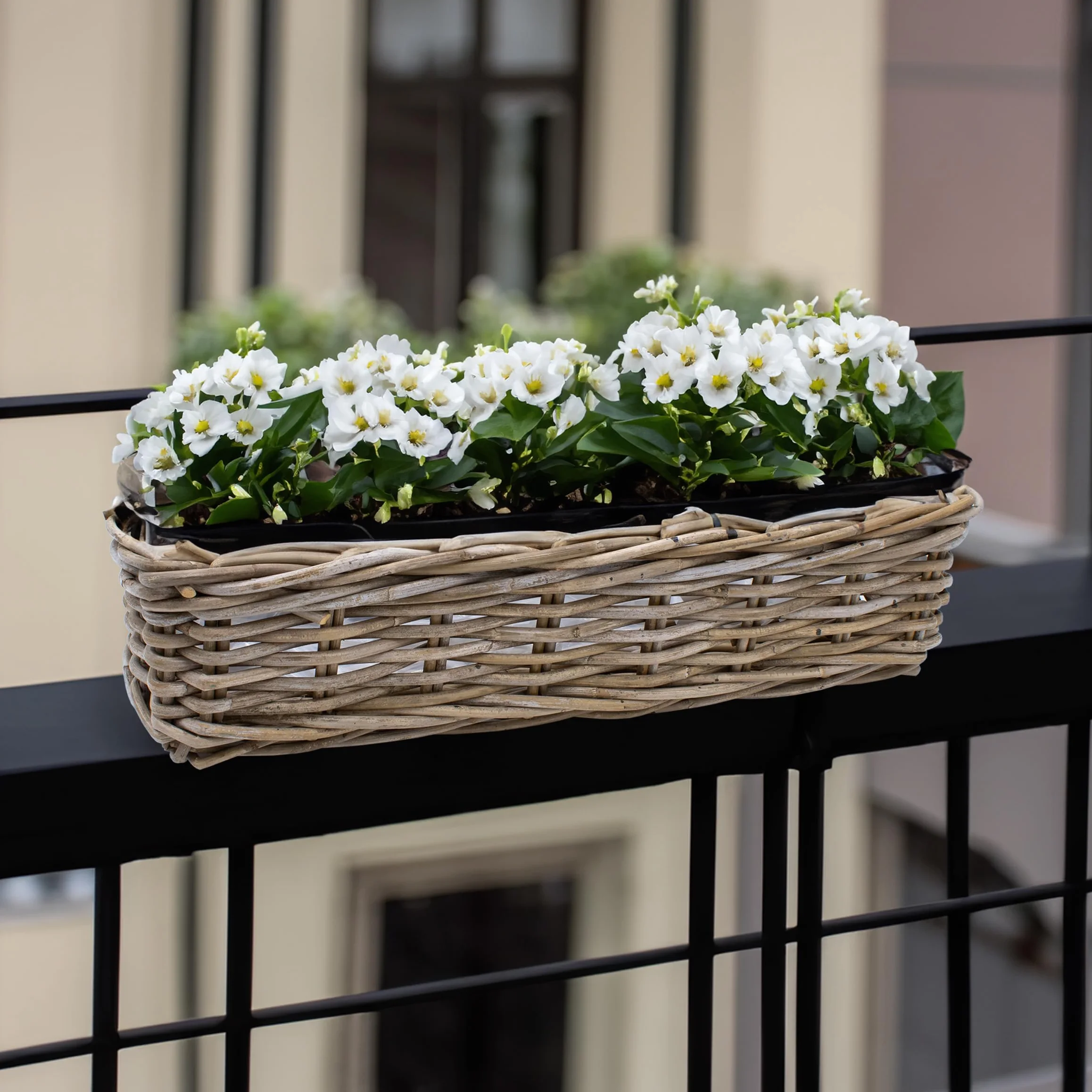 Rattanowa skrzynka balkonowa 60x20 cm zestaw 2 sztuk naturalna wiklinowa