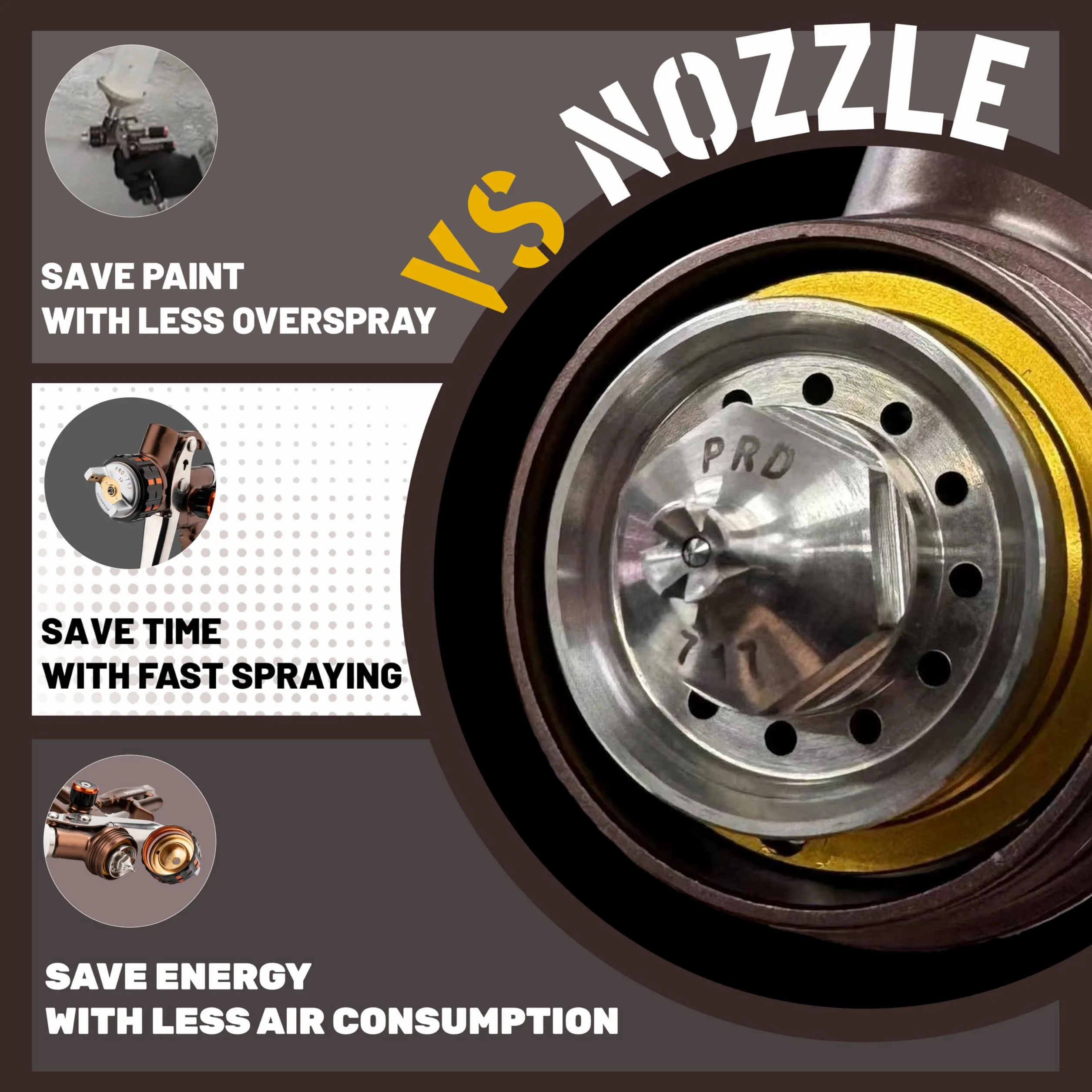 Pistolet natryskowy PRD-717 VS Type dzielona dysza 1.3mm do lakierowania samochodów brązowy