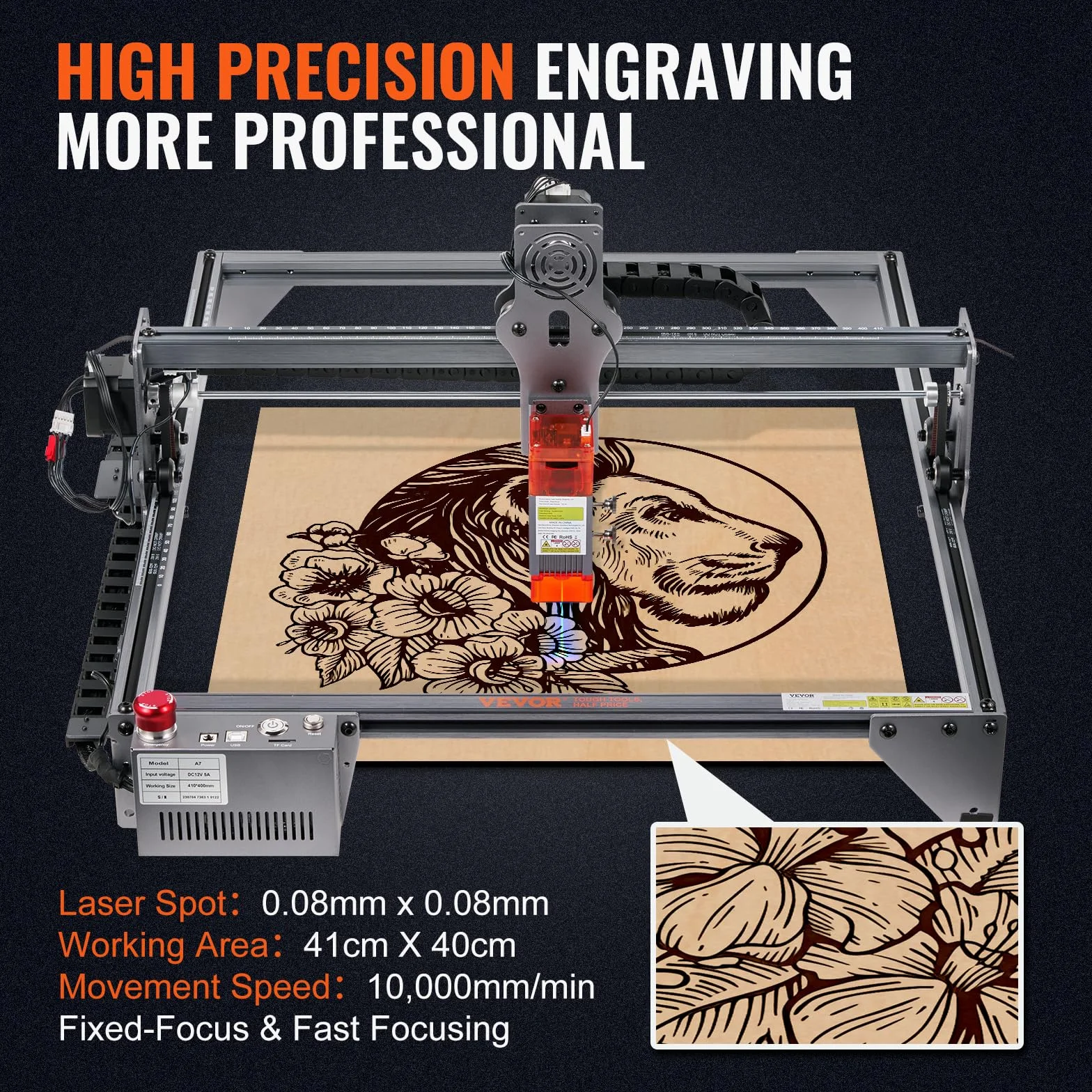 VEVOR Maszyna do grawerowania laserowego, 5 W, 40 x 40 cm, powierzchnia do grawerowania, 455 ± 5 nm, laser niebieskiego światła 10 000 mm/min, kompatybilny z LightBurn & LaserGRBL do drewna, tworzywa