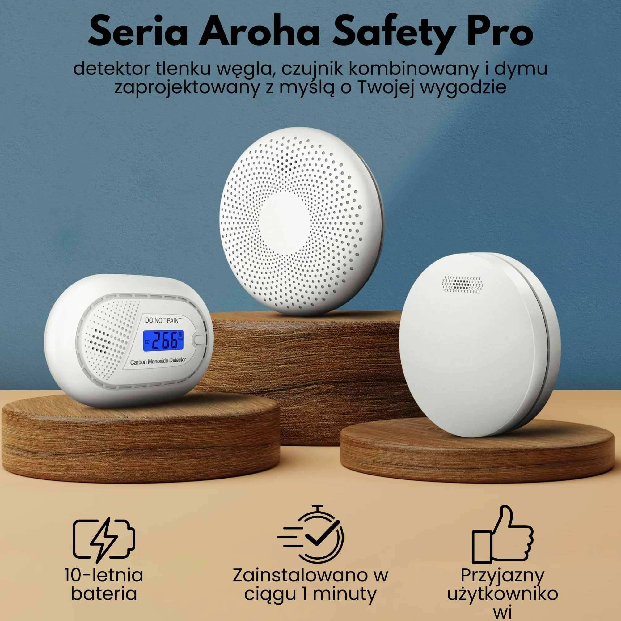 Aroha Safety Pro Alarm dymu i tlenku węgla z 10 -letnim baterią - alarm CO