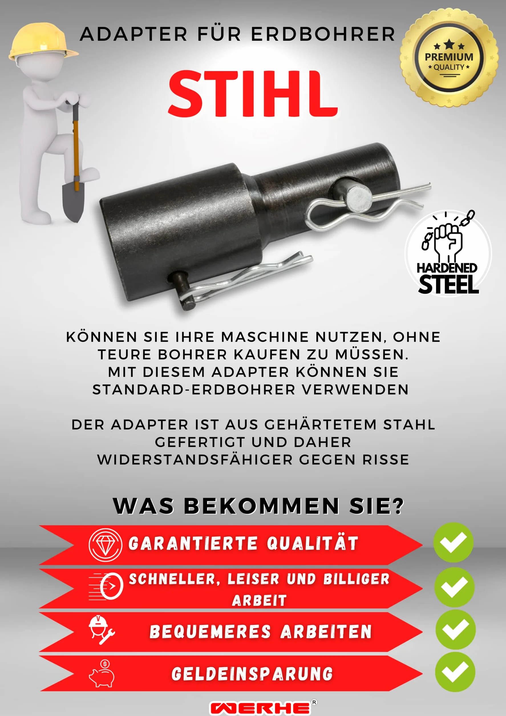 Adapter do wiertnic ziemnych kompatybilny z wiertarkami pilarskimi Stihl BT 106 C, BT 120 C, BT 121, BT 130