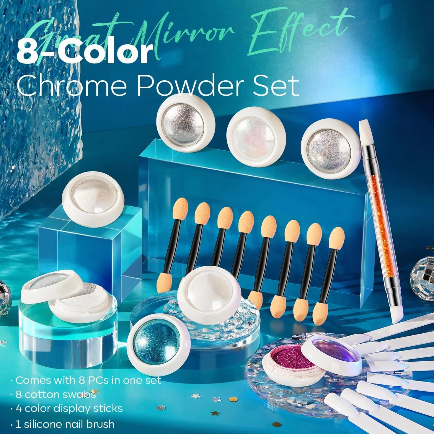 Modelones Chromowany puder do paznokci Glitzer Nail Art Glitzer Powder do salonu DIY - zestaw 25 szt. 3