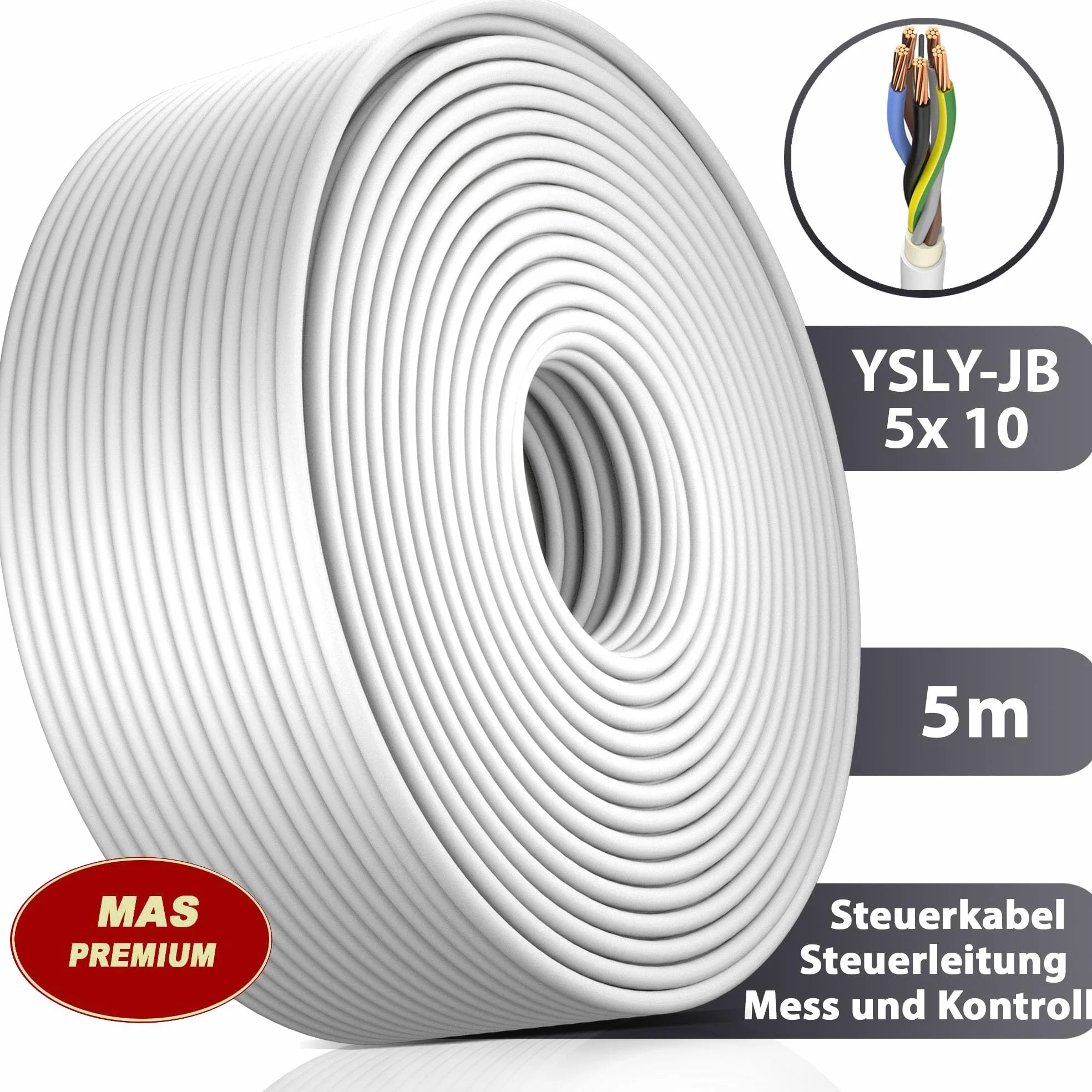 YSLY-JB 5 x 10 mm², elastyczny kabel sterujący, szary, przewód pomiarowy, kontrolny i regulacyjny, do obrabiarek, przewód sterujący, skrzynka do ładowania e-samochodu, przyłącze do stacji ładującej (5