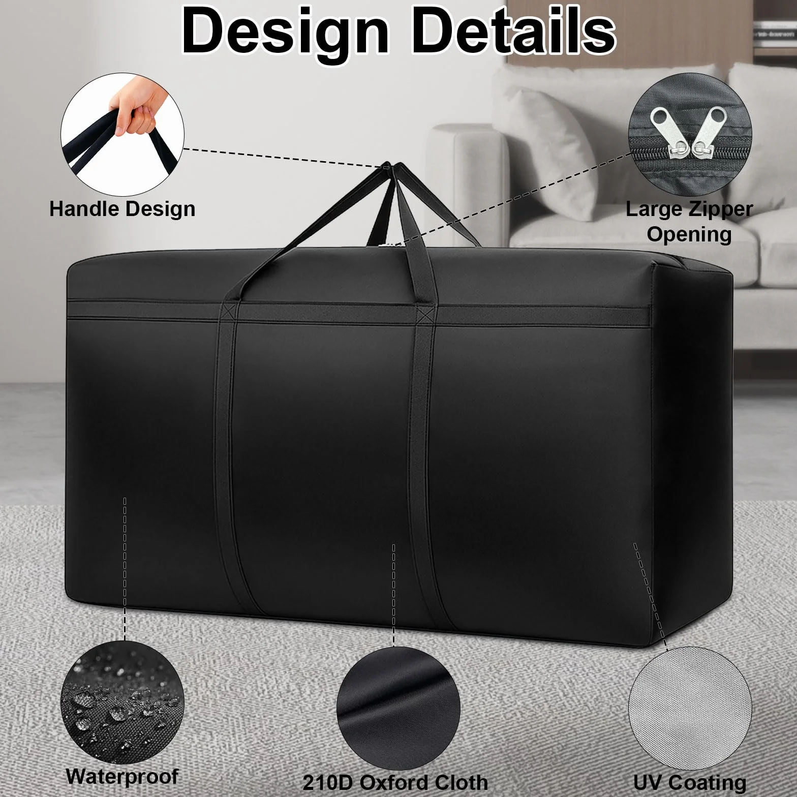 Torba do przechowywania Oxford wodoodporny 110 x 60 x 35 cm czarna