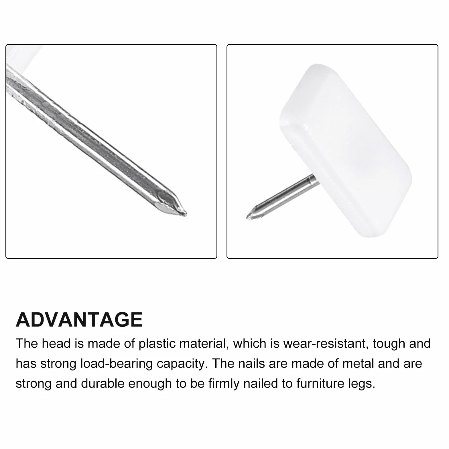 METALLIXITY Gwóźdź do mebli (19 mm/0,75 cala) 20 szt., plastikowe kwadratowe ślizgacze na krzesło - do krzeseł, sofy, mebli, suwaków, ochraniacz, podkładka, biały