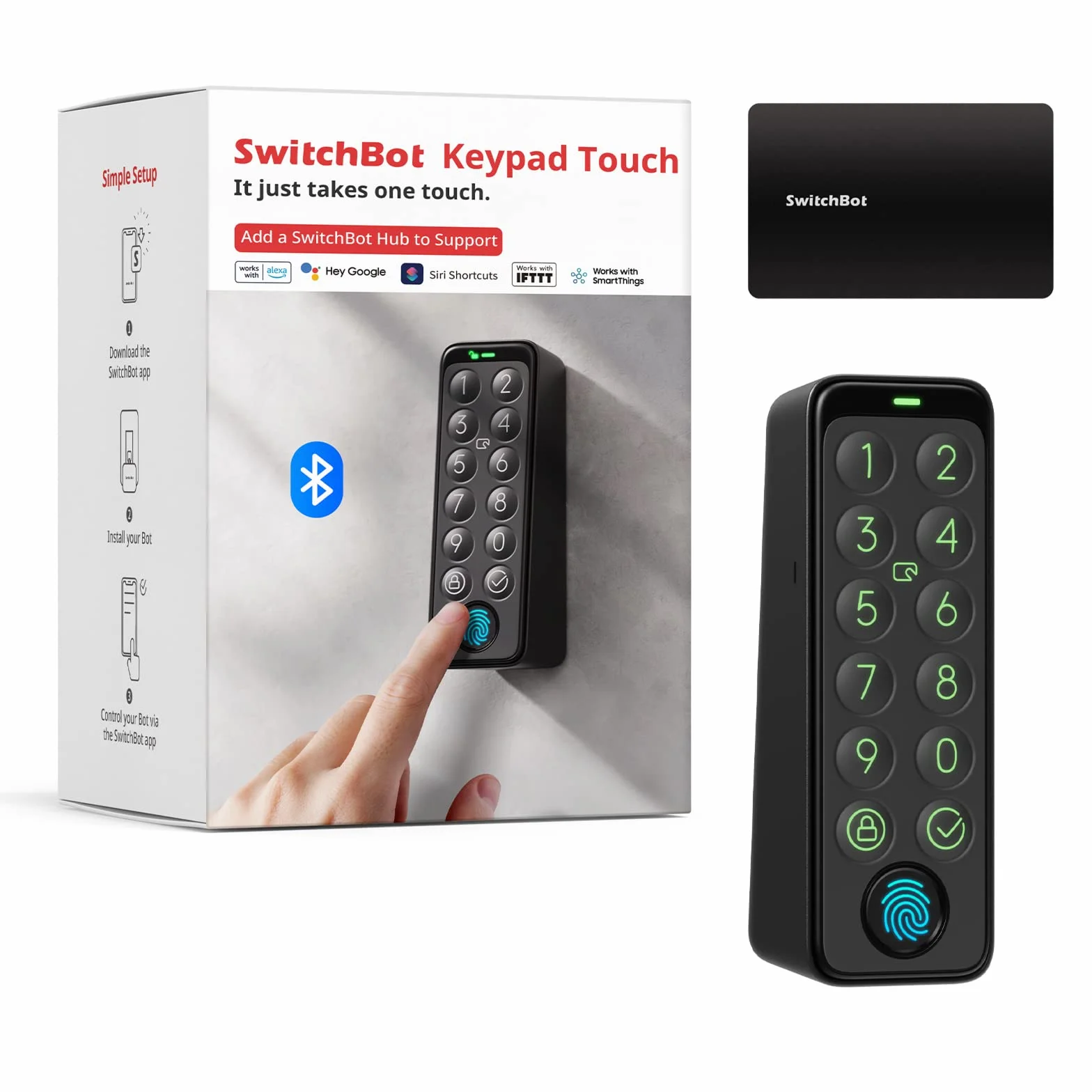 SwitchBot Smart Keypad Touch do SwitchBot Lock, bezkluczykowy dostęp przez odcisk palca, wodoodporny IP65, obsługuje wirtualne hasła dla bezpieczeństwa w domu