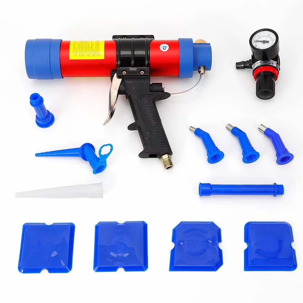Wyciskarka na kartusz sprężone powietrze, pistolet do klejenia szkła, pistolet na kartusz z manometrem, pistolet silikonowy 310 ml