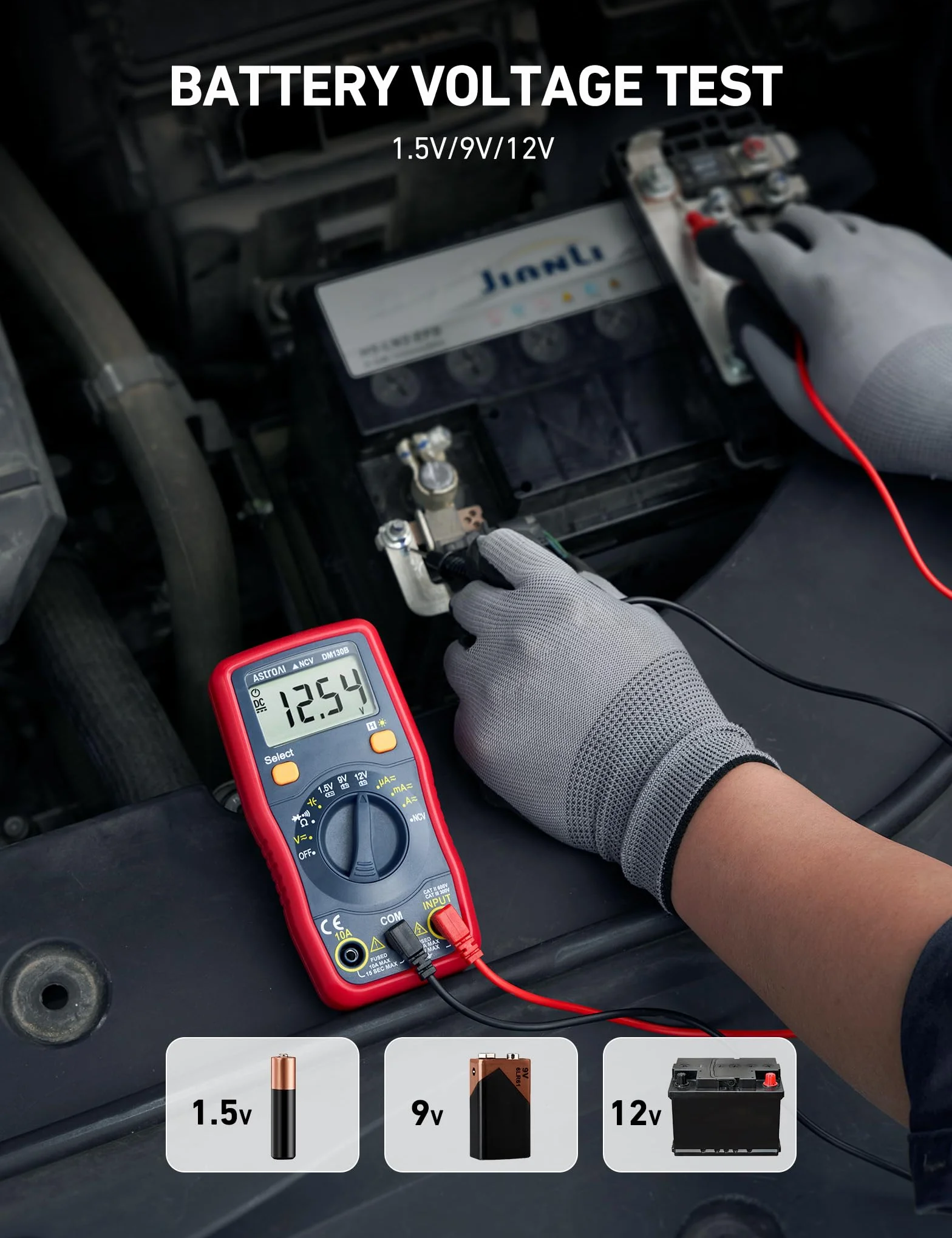 AstroAI Miernik cyfrowy, 4000 zliczeń, automatyczny tester, multitester, DMM, omomierz, woltomierz, 1,5 V, 9 V, 12 V, tester napięcia akumulatora z funkcją bezdotykową