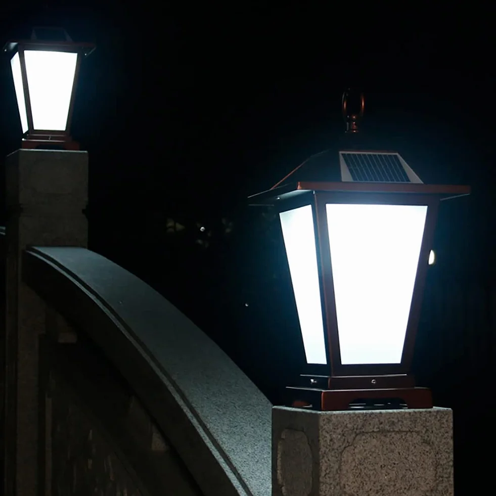 Światła słupkowe na zewnątrz, lampy ogrodowe, oświetlenie tarasu LED, solarne światła słupkowe na zewnątrz, lampa ogrodowa, ciepła biała lampa słupkowa, IP65, wodoodporna, nowoczesna latarnia słupkowa, do tarasu, ogrodzenia, willi, filar bramy