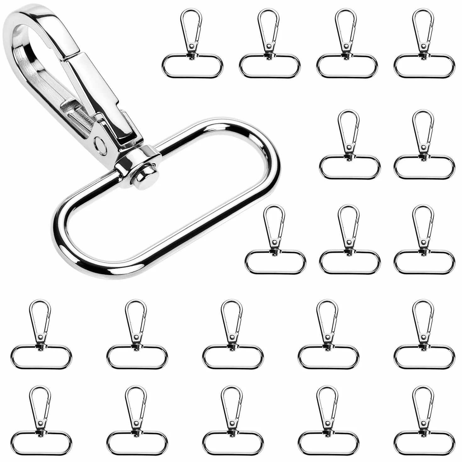 QWORK® 20 sztuk 38 mm obrotowe karabińczyki, srebrne breloki z pierścieniami D, do smyczy do torebek, rękodzieła