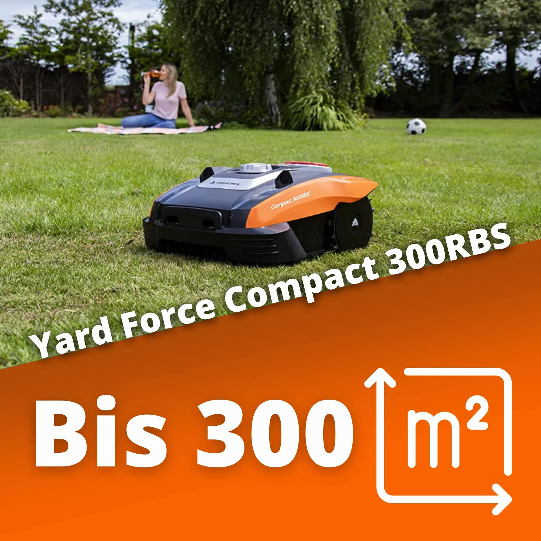 YARD FORCE Kosiarka Compact 300RBS samobieżna czujnik ultradźwiękowy iRadar Bluetooth silnik bezszczotkowy 20 V 2,0 Ah Czarna pomarańczowa