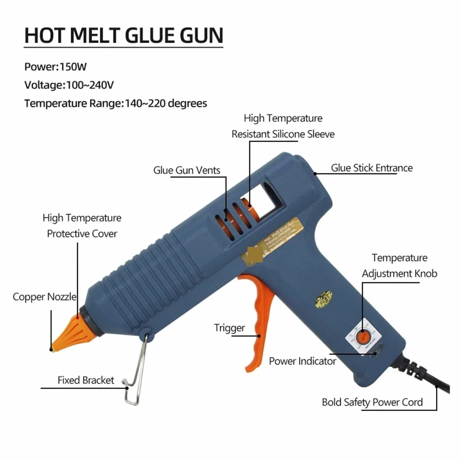 Pistolet do klejenia na gorąco, 150 W SK500 Pistolet do klejenia na gorąco z regulacją temperatury, 11 mm, kleje w sztyfcie, przemysłowy pistolet do klejenia na gorąco, narzędzia do majsterkowania w d