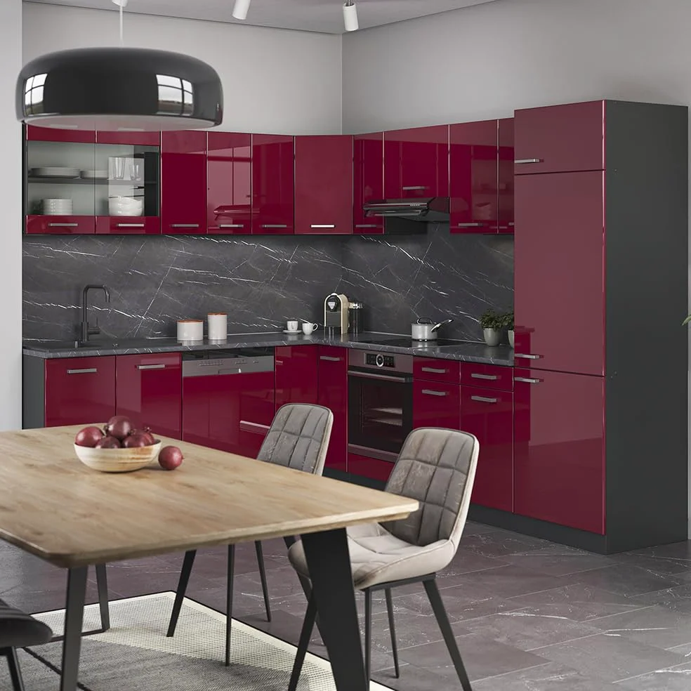 Vicco Front kuchenny "R-Line", Czerwony połysk, 59.6 x 196 cm | front meblowy do szafki pod zabudowę lodówki, adapté aux armoires de cuisine R-Line pour une installation facile