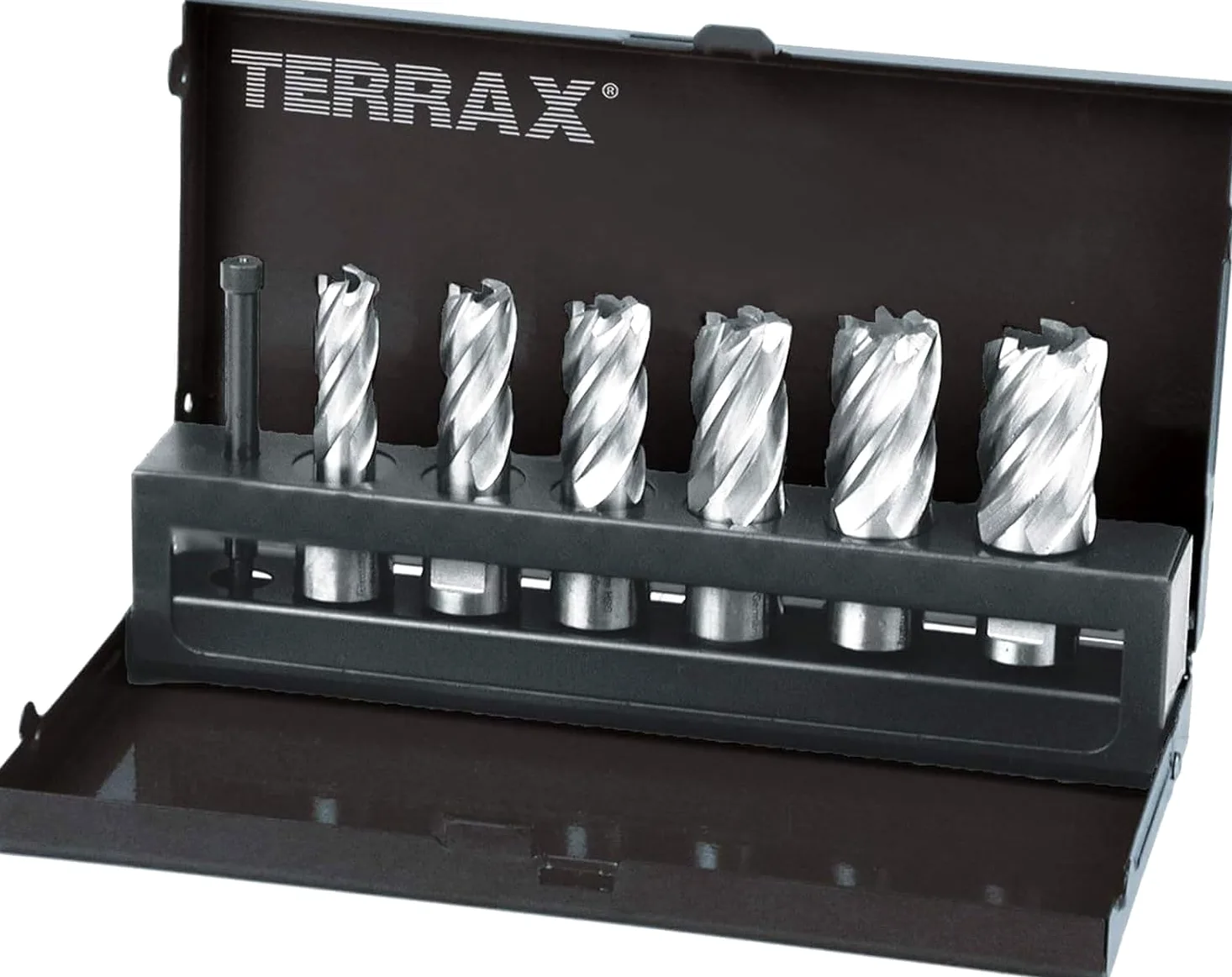 TERRAX Zestaw Wiertła Rdzeniowe HSS z Chwytem Weldon 3/4" – 7 el., Głębokość Cięcia 30 mm w Kasetce Przemysłowej