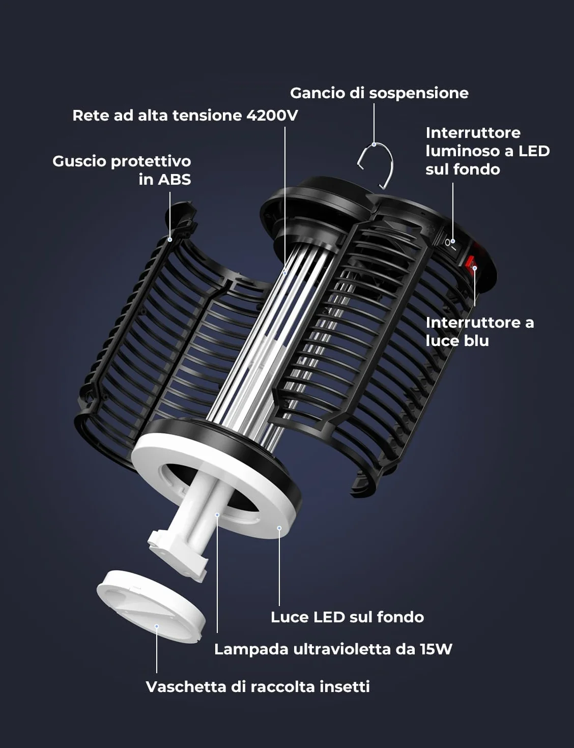 YISSVIC Elektryczna lampa owadobójcza 4200 V IPX4 pułapka na komary UV LED