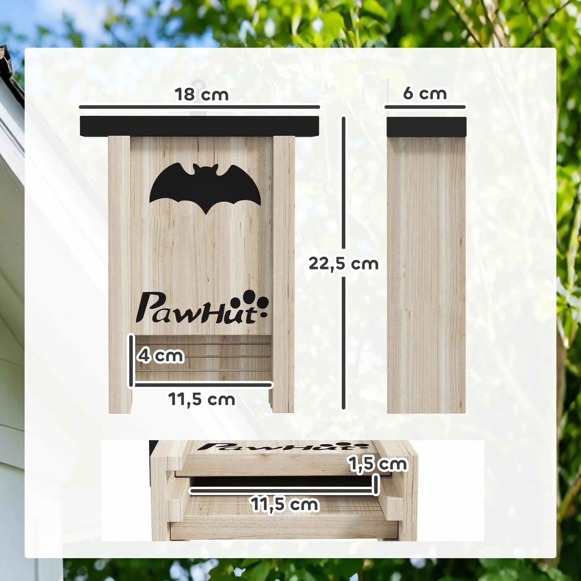 PawHut Skrzynka na nietoperze, zestaw 3 szt., domek dla nietoperzy, skrzynka lęgowa dla nietoperzy, pudełko do zawieszenia w ogrodach, plantacjach owocowych, gospodarstwach rolnych, drewno jodłowe, 18