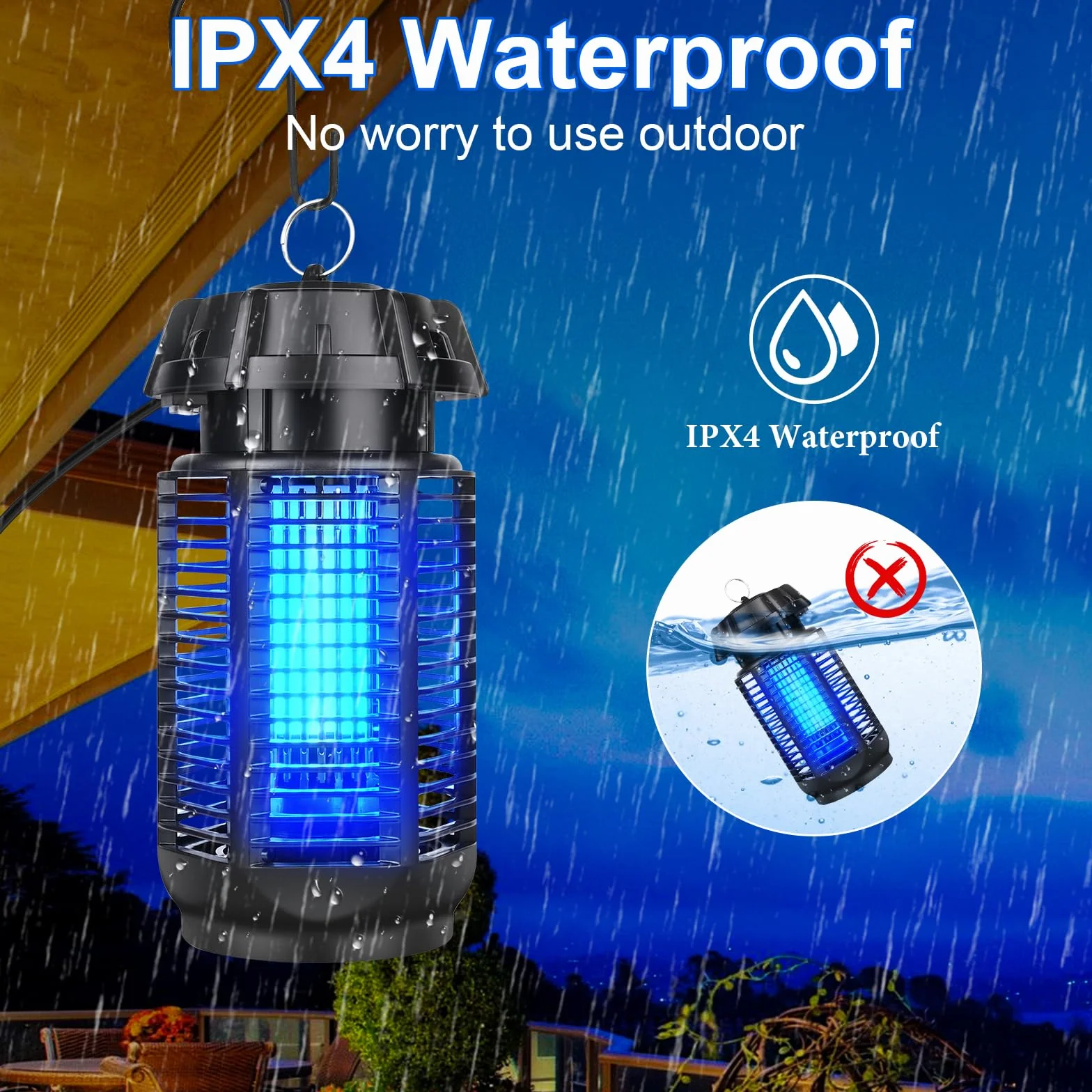 GuKKK Lampa przeciw komarom 20 W 3500 V UV Wodoodporna elektryczna zabójca owadów zasięg 80m²