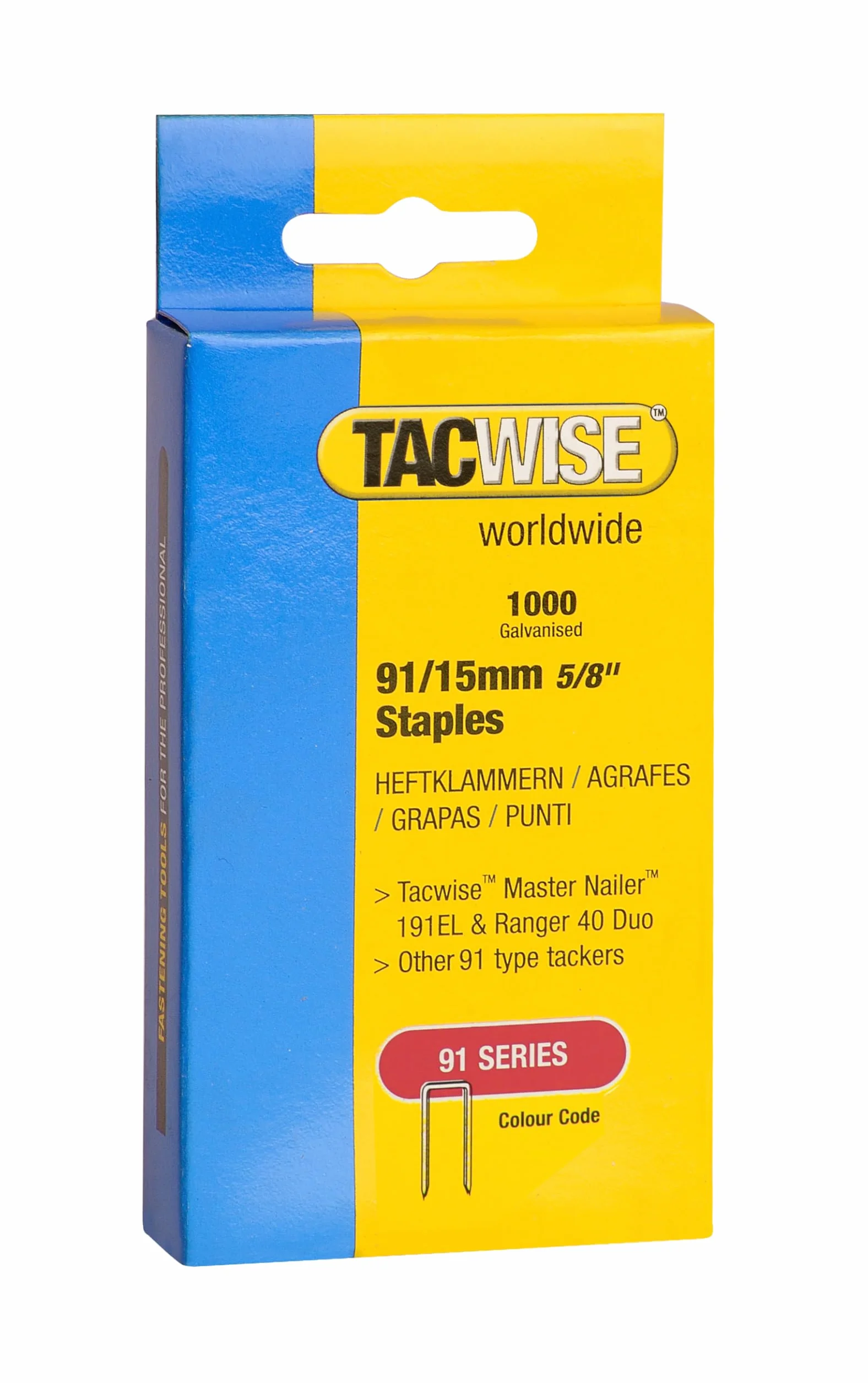 Tacwise 0283 Typ 91/15 mm ocynkowane wąskie zszywki koronowe, 1 sztuka