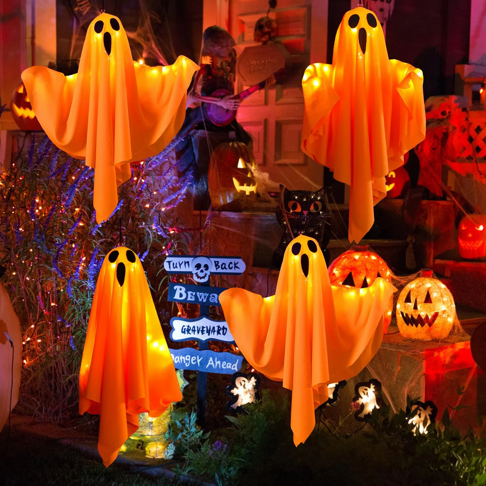 Dekoracje na Halloween z oświetleniem LED wiszące 4 sztuki