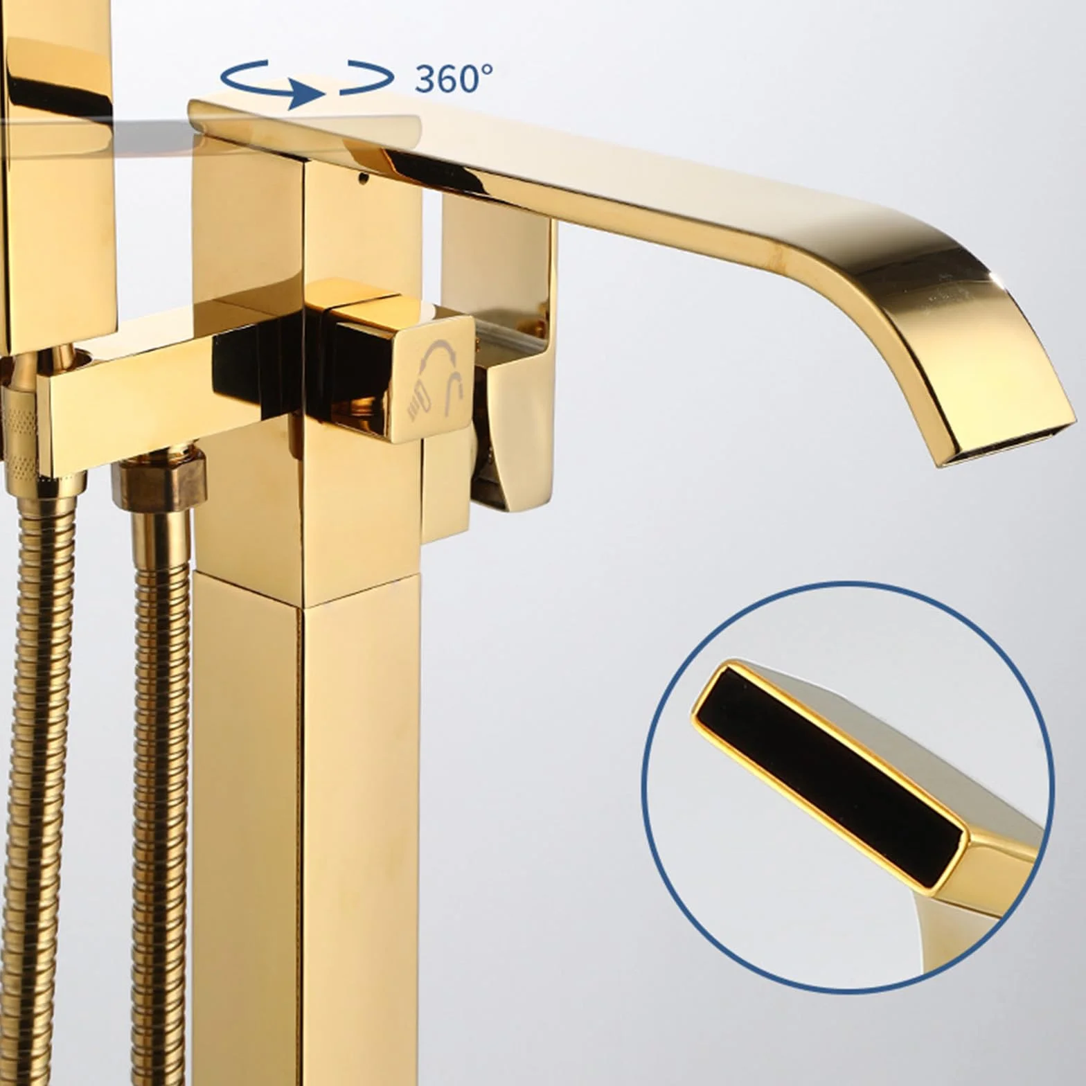 Bateria wannowo-prysznicowa Rose Gold wolnostojąca bateria wannowa z prysznicem Obrotowa bateria 360° Bateria wannowo-prysznicowa Zawór przełączający