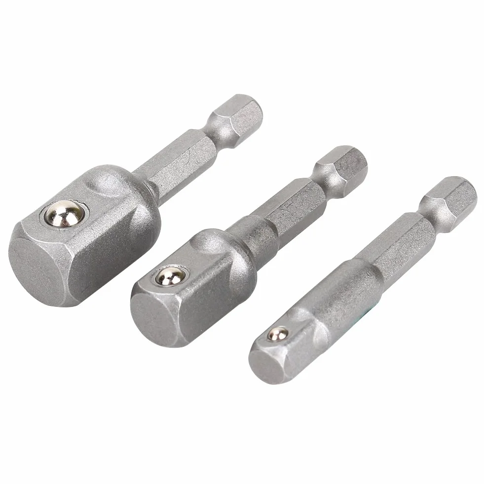 3-częściowy zestaw adapterów nasadowych, adapter gniazda wkrętarki udarowej, 1/4" 3/8" 1/2" Napęd z chwytem sześciokątnym Wiertarka elektryczna wkrętak nasadowy Klucz dynamometryczny do wiertarko-wk