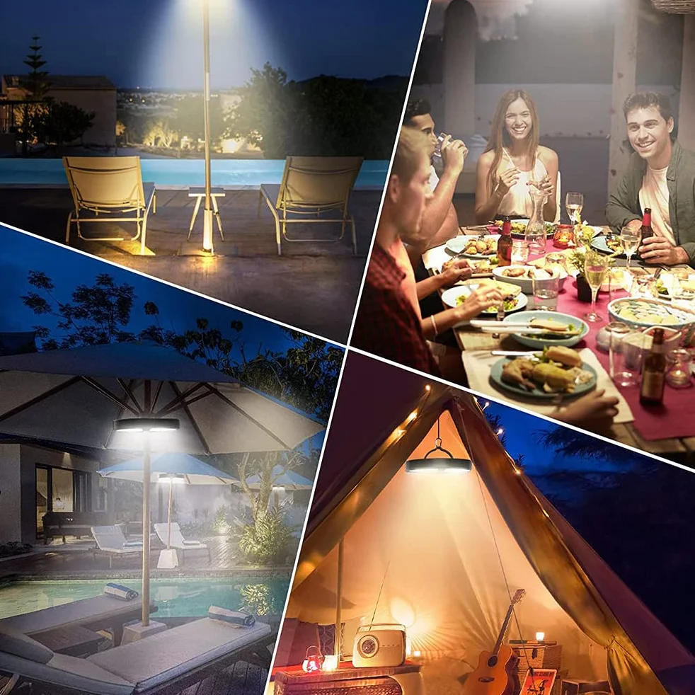 48 LED oświetlenie parasola przeciwsłonecznego na zewnątrz, 450 lumenów, z 3 trybami ładowania USB lampa do ogrodu, na plażę, imprezę, kemping, oświetlenie parasolowe solarne