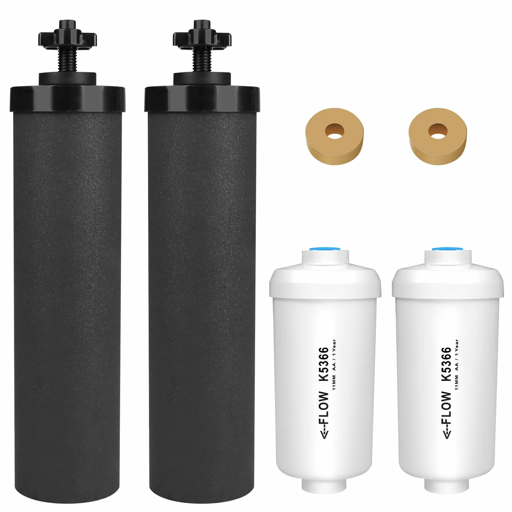 MACIFECI Zamiennik filtra wody do Berkey®, 2 czarne filtry węglowe i 2 filtry fluorkowe kompatybilne z Berkey® filtr do wody 4 zestawy combo, kompatybilne z systemem filtrów wody Berkey® Gravity
