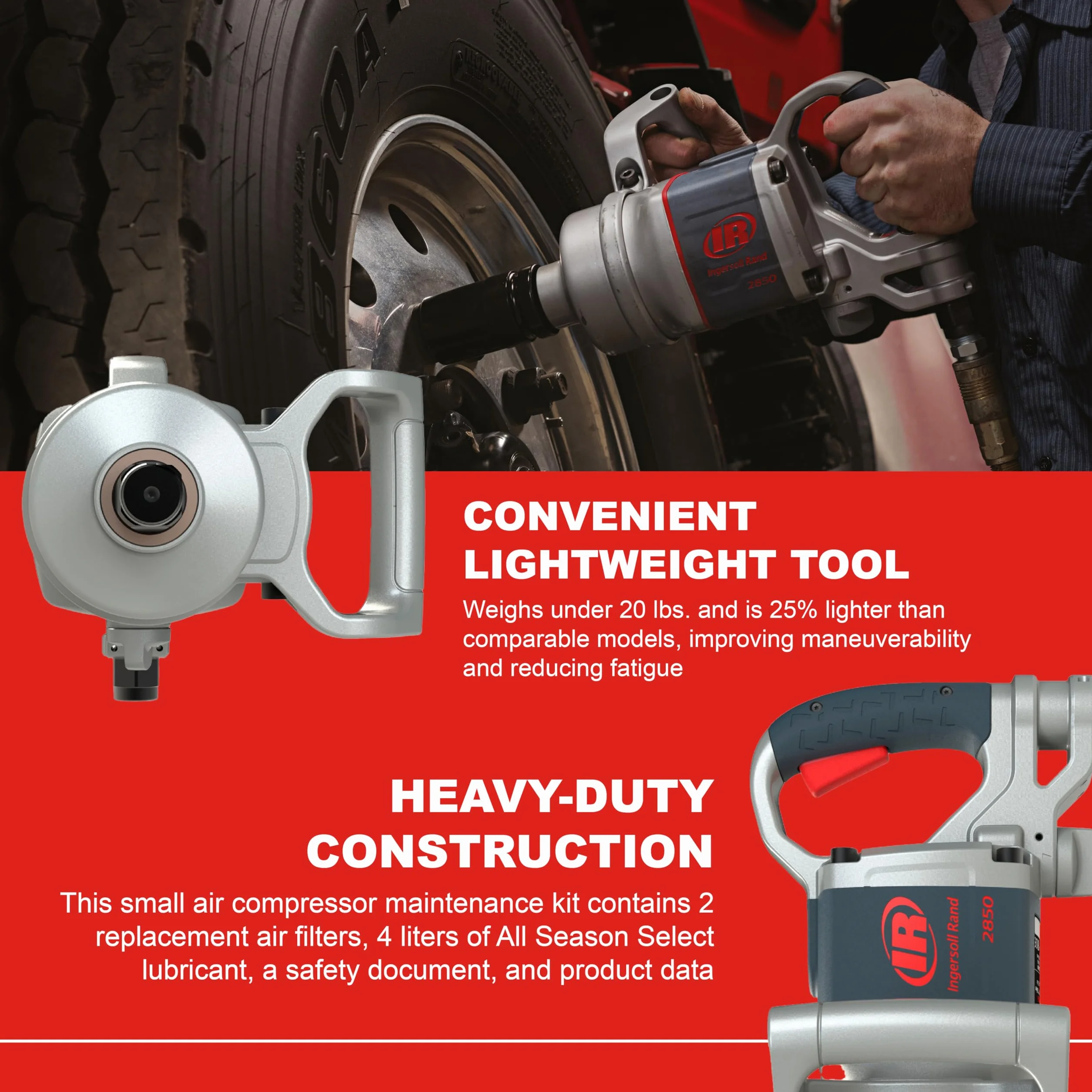 Ingersoll Rand Klucz Udarowy 2850MAX, 1-calowy Klucz Udarowy, 2850 Nm Maksymalnego Zwrotnego Momentu Obrotowego, Obudowa Odporna na Chemikalia