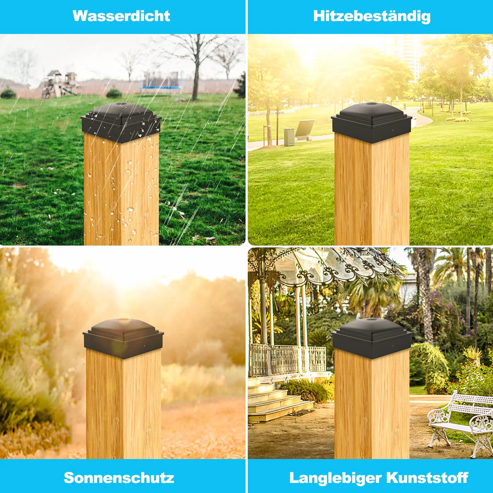 Nakrętki na słupki 9 x 9 cm, 10 sztuk, plastikowe nakładki na słupki, z bezpłatnymi śrubami, tworzywo sztuczne PP, wodoodporne, chronią drewniane słupki, odporne na działanie czerwieni i