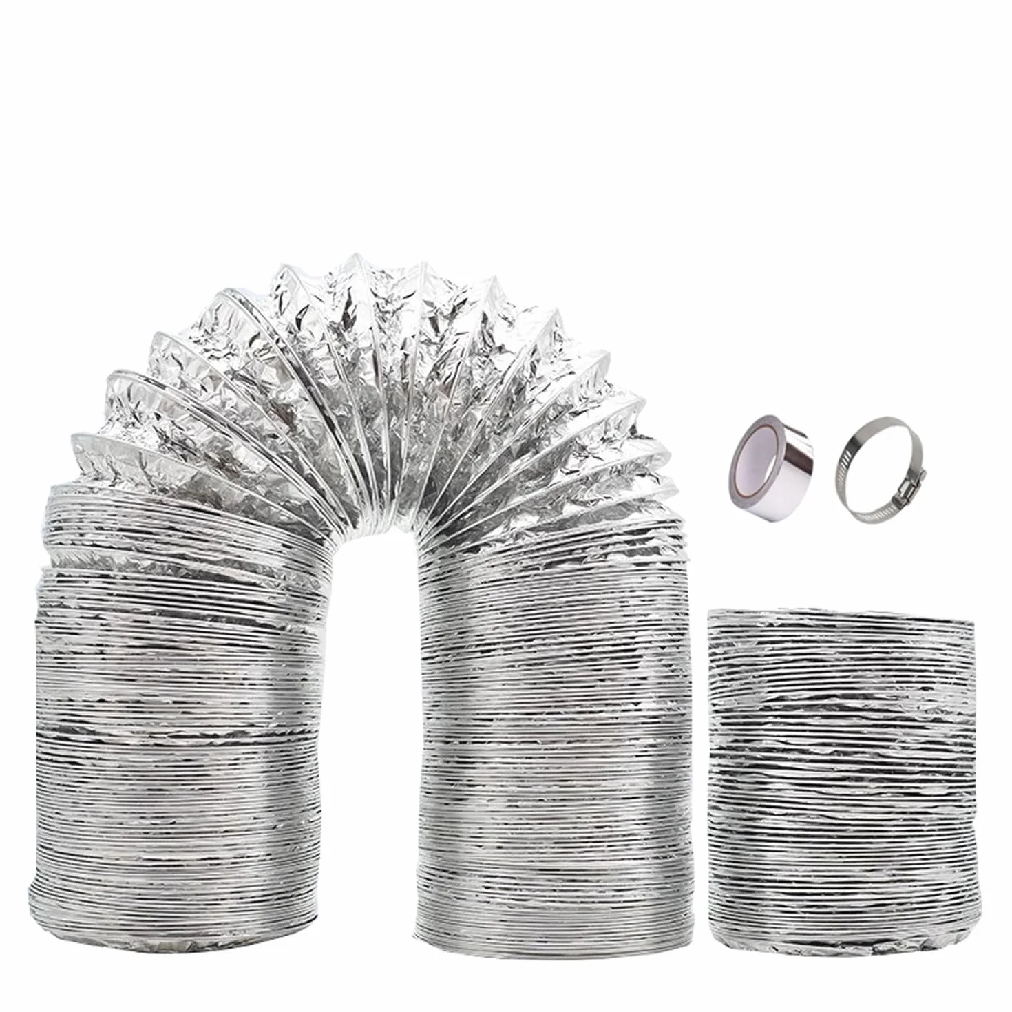 Elastyczne przewody aluminiowe, Kanał aluminiowy Ø 80-200 mm W zestawie 2 opaski zaciskowe i 1 taśma aluminiowa(1.5m,110mm)