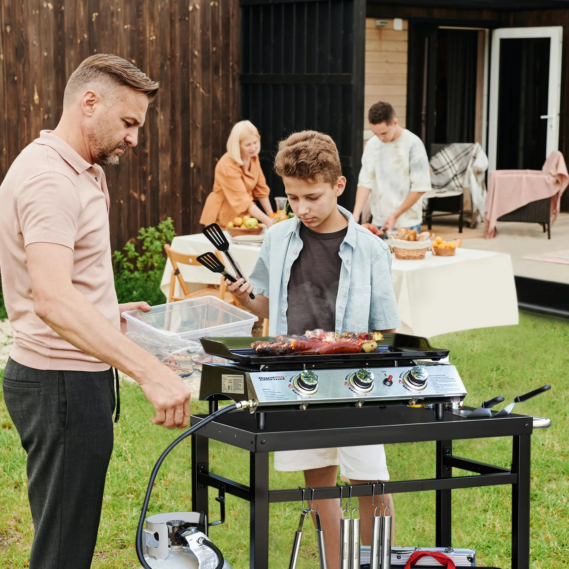Royal Gourmet Grill na kółkach, stół do grillowania, do użytku na zewnątrz, stolik pomocniczy, do ogrodu, do kuchni, wielofunkcyjny, stół warsztatowy, do serwowania na zewnątrz, blat roboczy, 85 x 50