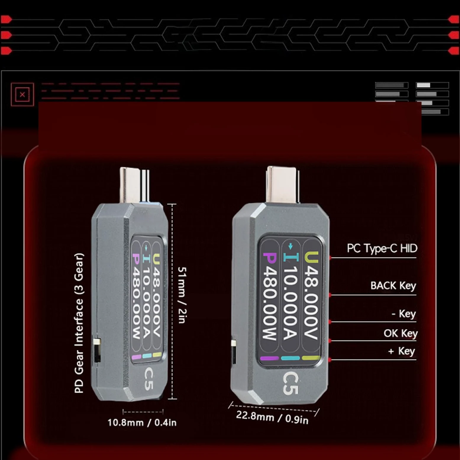 Tester typu C Miernik napięcia prądu 1,47 cala Kolorowy ekran Woltomierz Amperomierz Obsługa USB PD3.1 EPR
