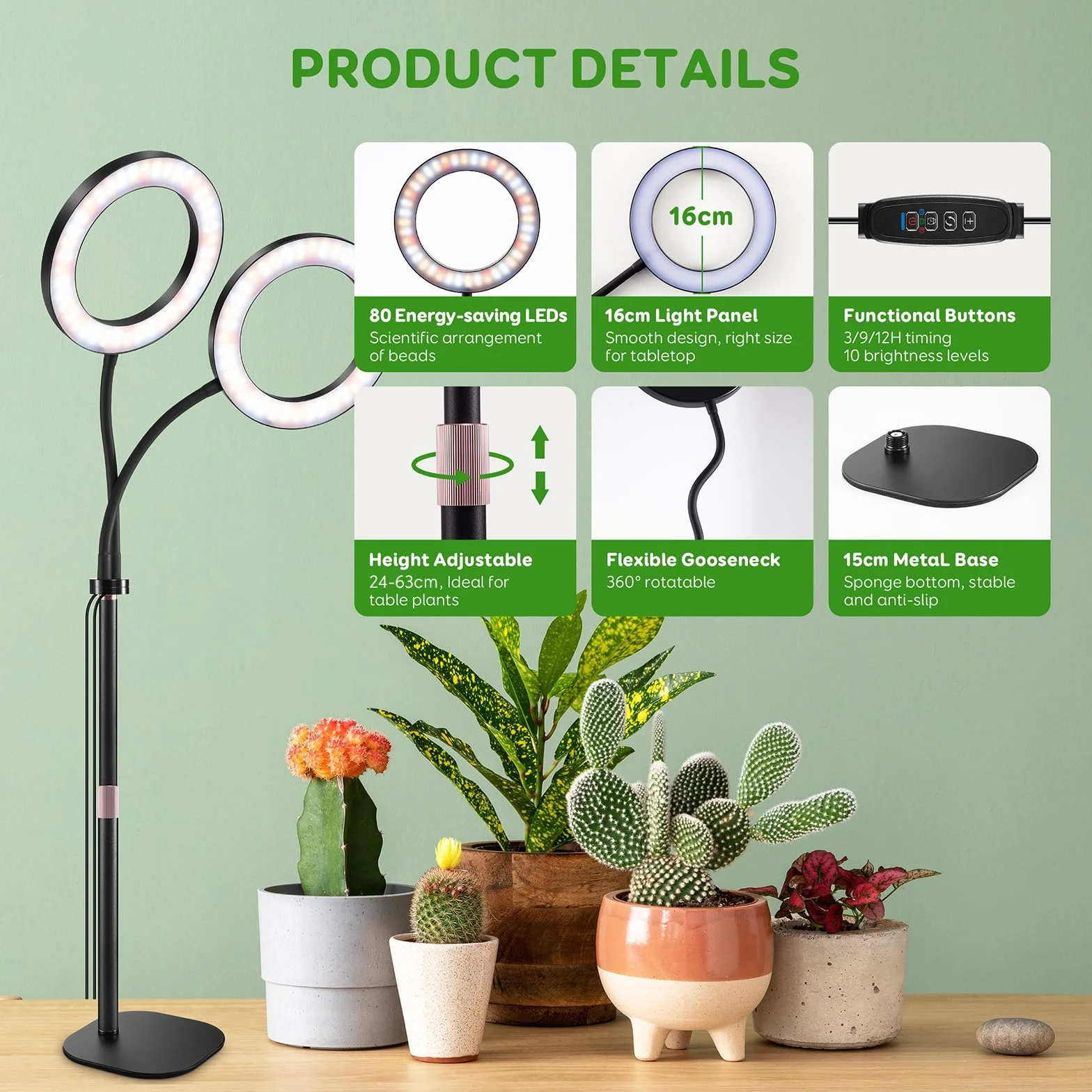 Lampa LED Do Roślin COKOLILA 168 LED Pełne Spektrum 12V 2A 2 Głowice Regulowane 360° Timer Automatyczny