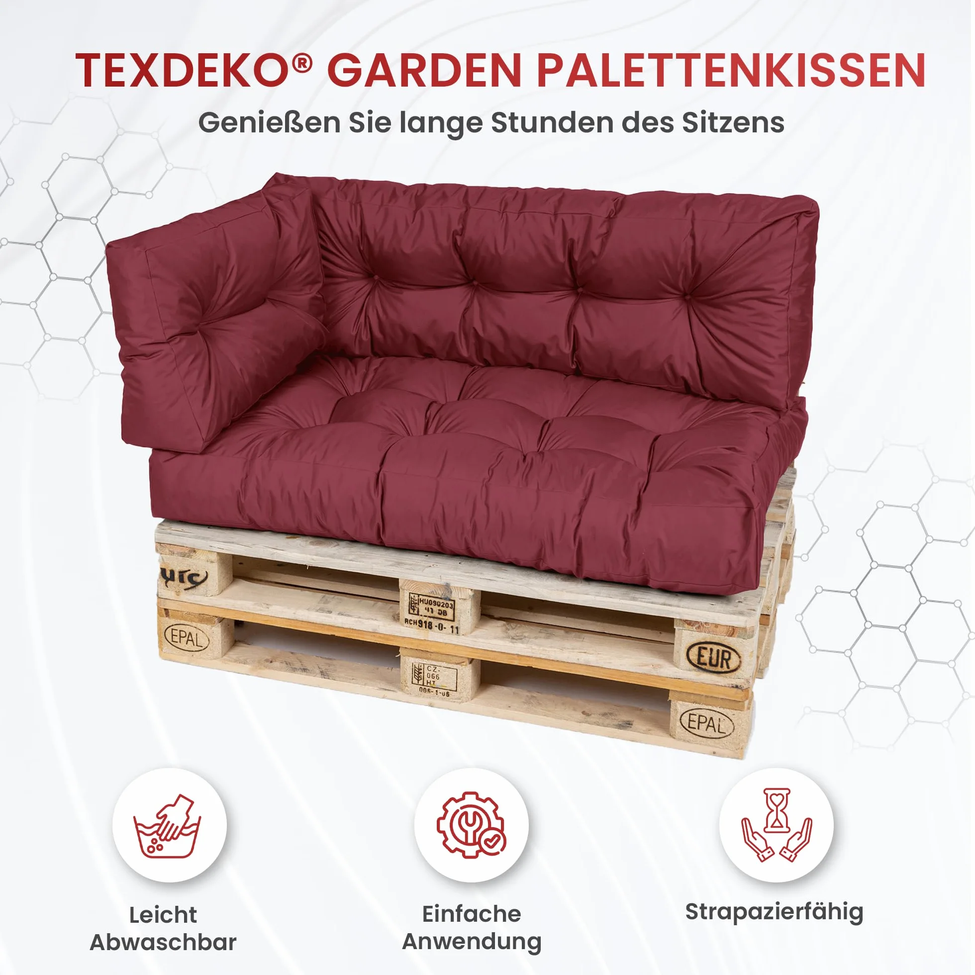 TexDeko® Garden Poduszki na palety 120x80x18 cm wodoodporne odporne na UV premium pikowane poduszki na siedzisko nakładka na palety euro (2)