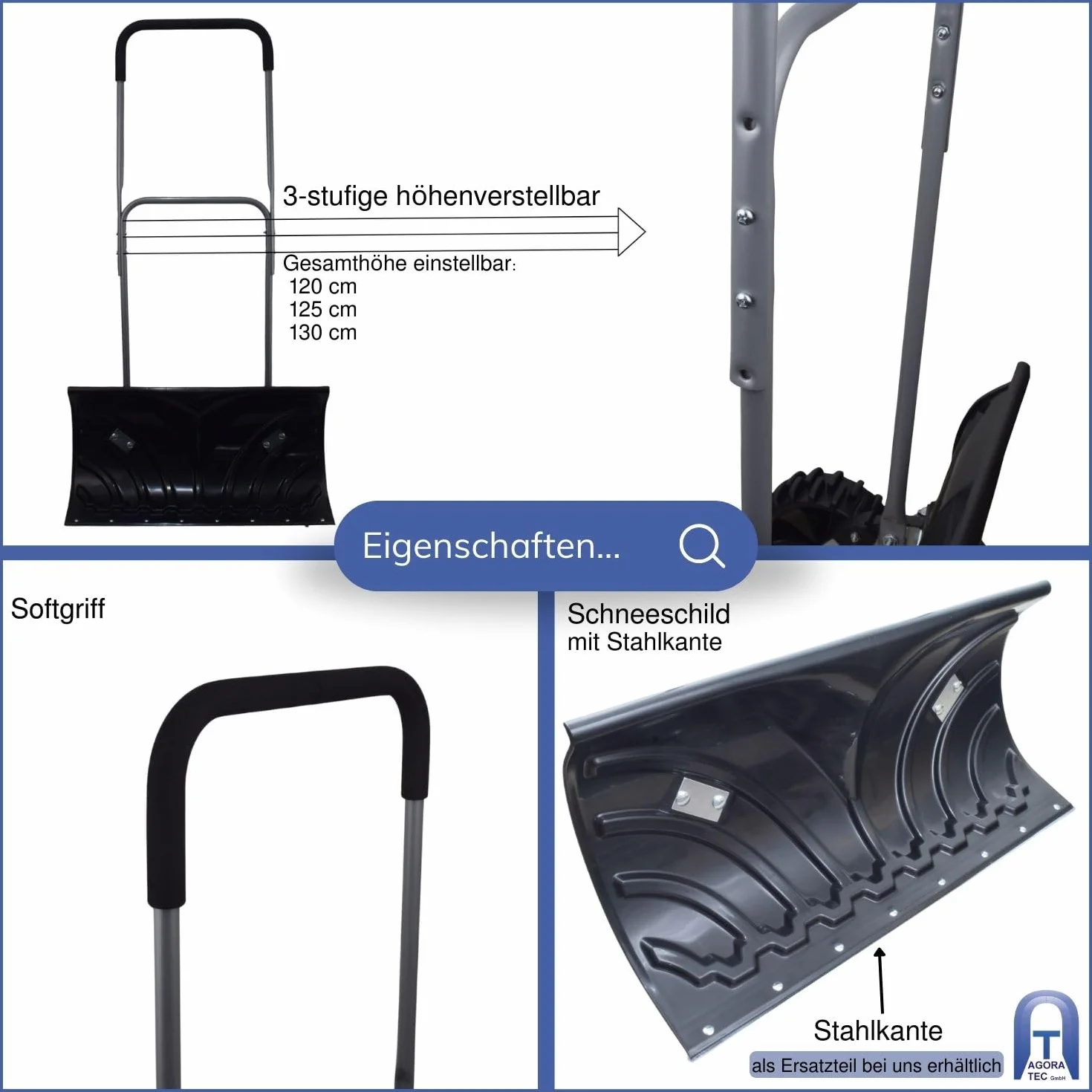 Agora-Tec szufla do śniegu 66 cm obrotowa podwójny trzonek stalowy