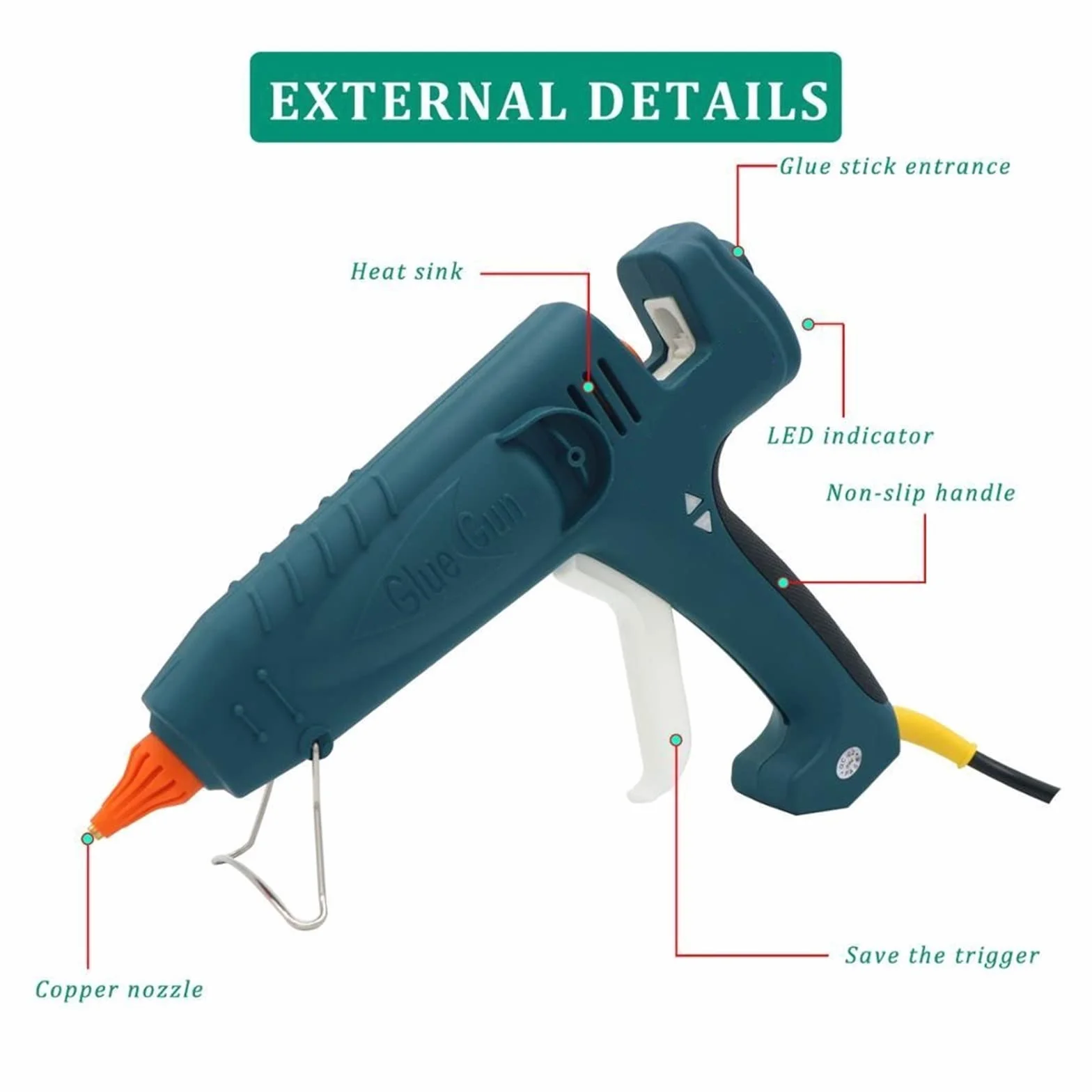 Pistolet Do Kleju Na GorąCo Pistolet Do Klejenia Na Gorąco O Dużej Mocy 500W Profesjonalne Narzędzia Do Naprawy Rzemiosła Przemysłowego Pistolet Do Klejenia Na Gorąco Z Klejem W Sztyfcie 11mm(SET2-Gre