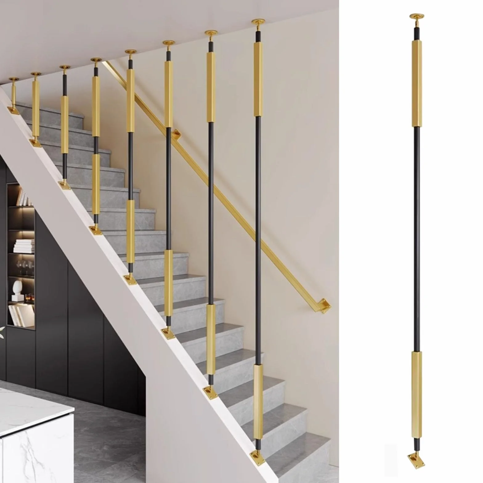 Metalowe wrzeciona regulowane pod kątem do schodów uniwersalne tralki z kutego żelaza czarne/białe 2,3 m zapobiegają upadkom idealne na pochyłe schody trwały i stylowy design
