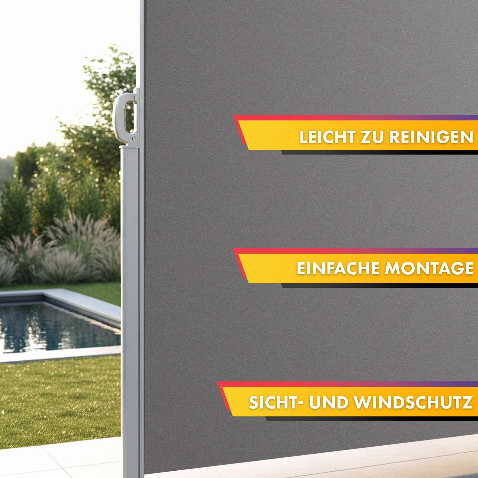Floordirekt Markiza boczna z aluminium, 200 x 300 cm, jasnoszara – wysuwana ochrona przed wzrokiem i słońcem na balkon i taras, poliester 280 g/m² (PU), ochrona UV UPF50+, z uchwytem podłogowym