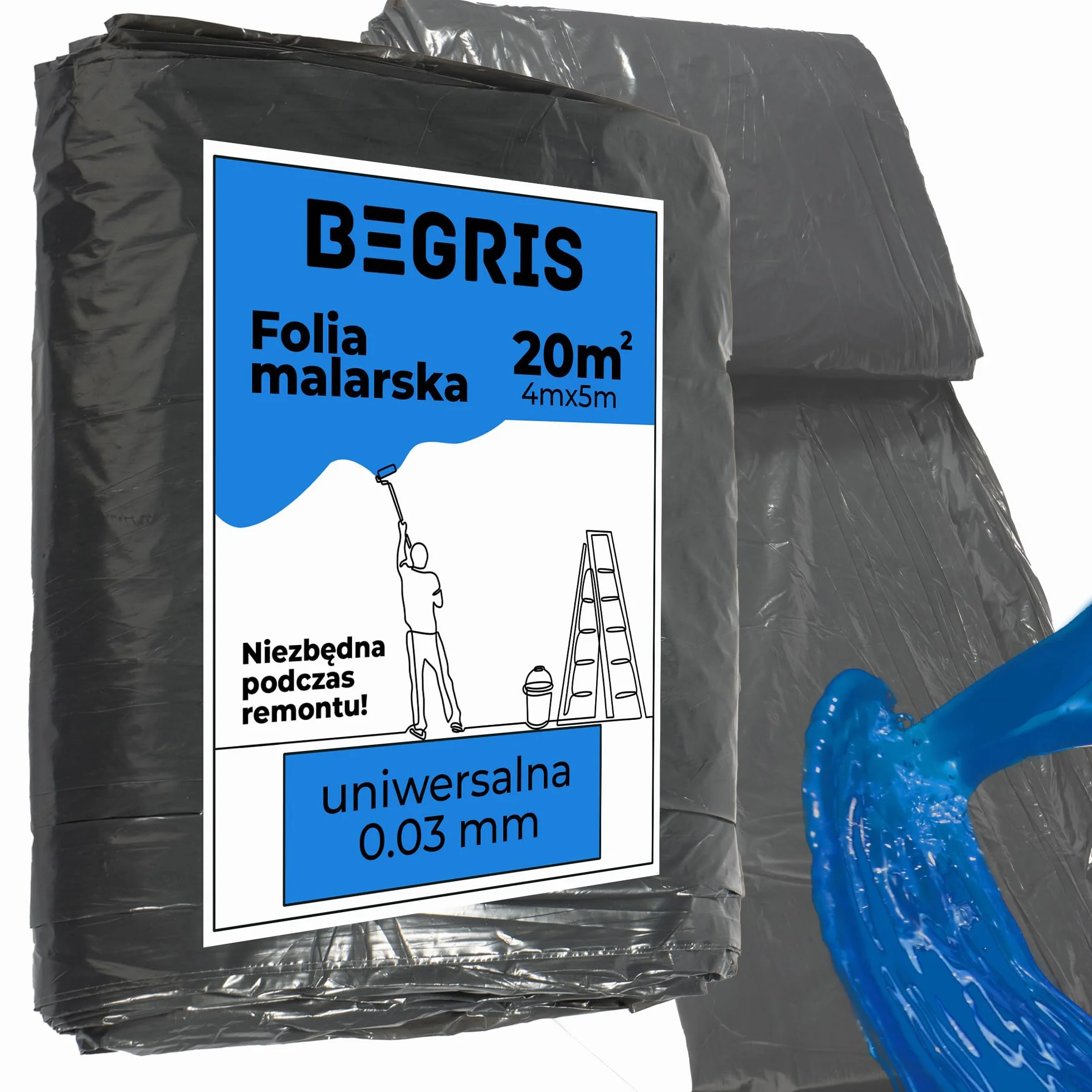 Folia Malarska Mocna 0.03mm Na Meble, Podłogi, Okna Ochronna Plandeka do Malowania 4x5m Wytrzymała Folia Osłonowa Powierzchni Podczas Malowania i Remontu Folia Ochronna Czarna