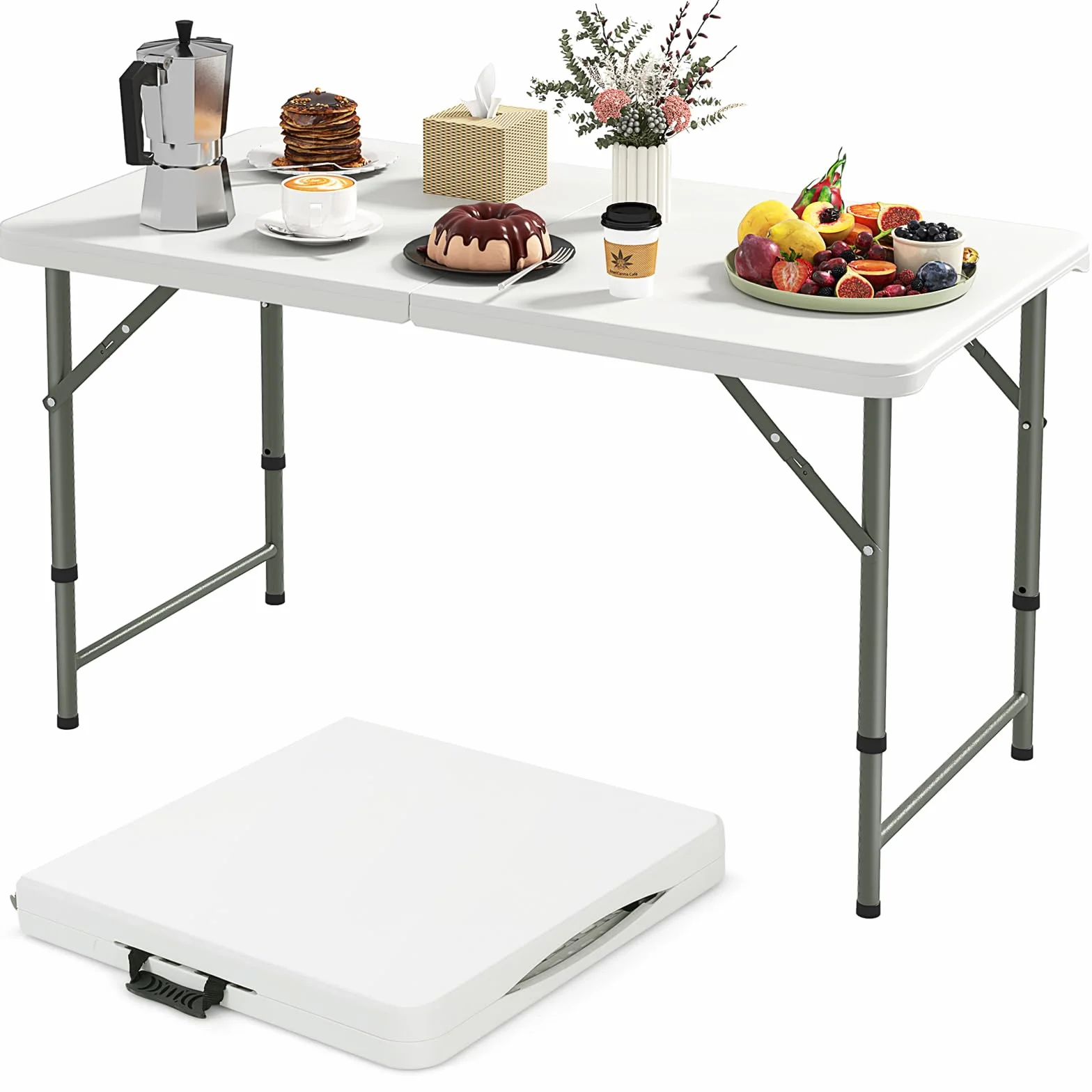 COSTWAY Stół kempingowy składany z regulacją wysokości, blat HDPE, 122 x 61 x 75 cm
