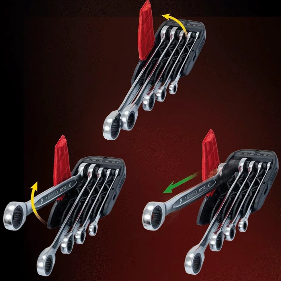 KS Tools 503.5905 DUOGEAR+Zestaw kluczy płasko-oczkowychz2-stronną funkcją grzechotki, przełączane