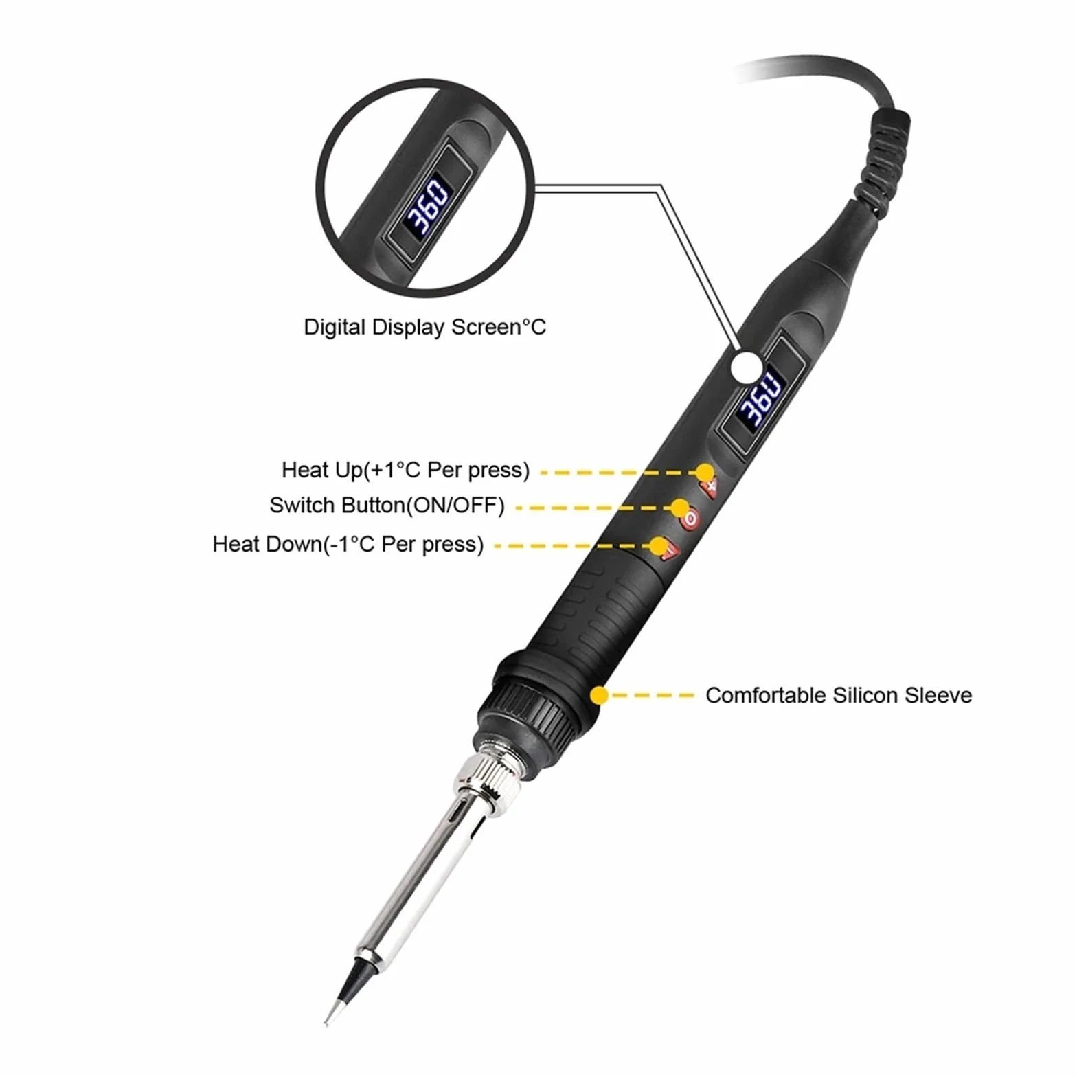 Zestaw Lutownicy Z Regulacją Temperatury 908U Wyświetlacz LCD Inteligentny Przełącznik 80 W Przenośne Narzędzie Do Lutowania(Black)