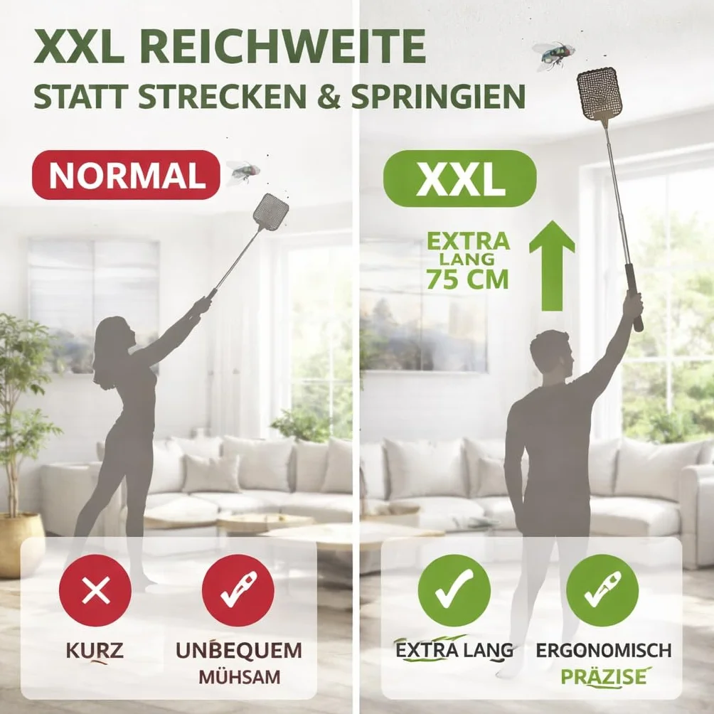 2x packi na muchy XXL 75 cm teleskopowe, wysuwane do zwalczania much, komarów i owadów