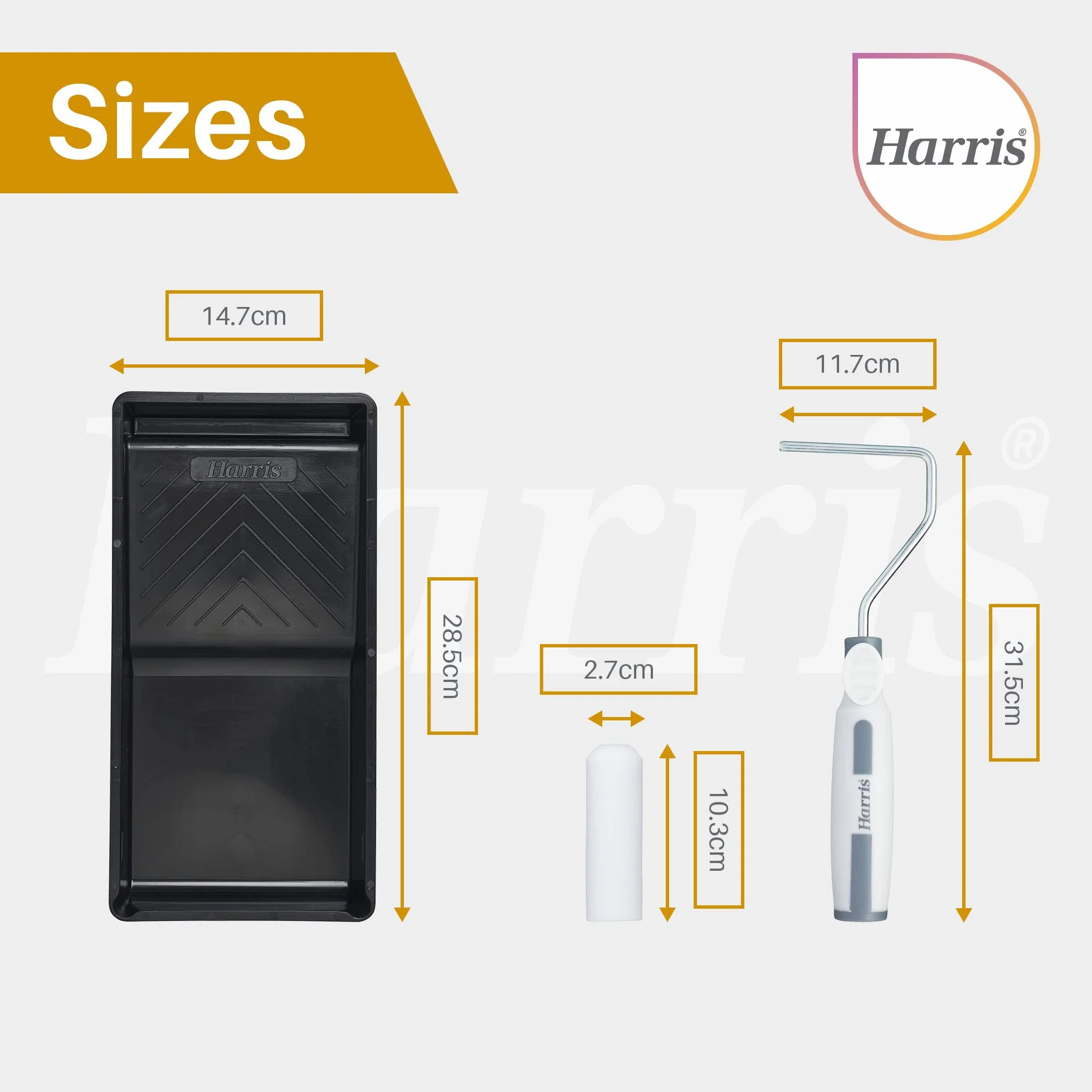 Harris Seriously Good Zestaw mini rolek do obróbki drewna, 10 cm, zestaw zawiera: tacę, ramę rolkową, 2 x tulejki z połyskiem 10 cm