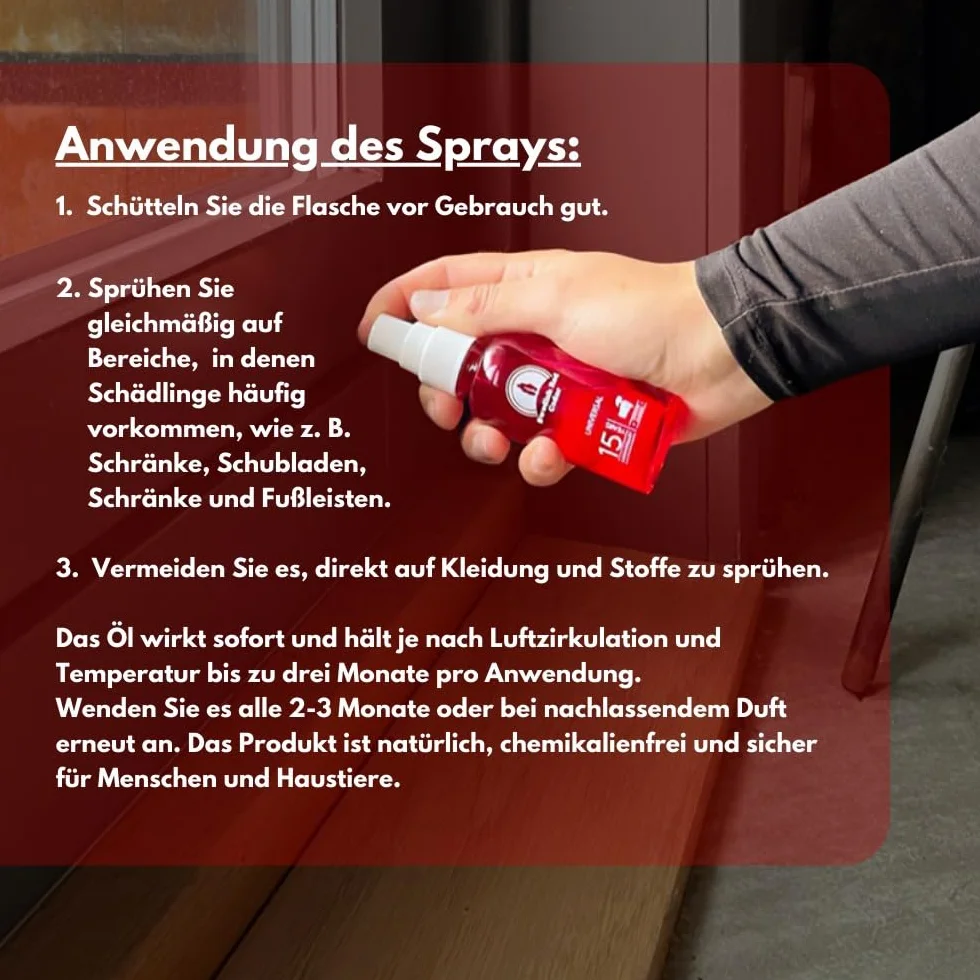 Szwedzki czerwony olejek cedrowy spray odstraszający mole z drewna cedrowego chrząszcza dywanowego, rybiki i pluskwy nietoksyczny 100% czysty i naturalny pakiet 2 x 75 ml